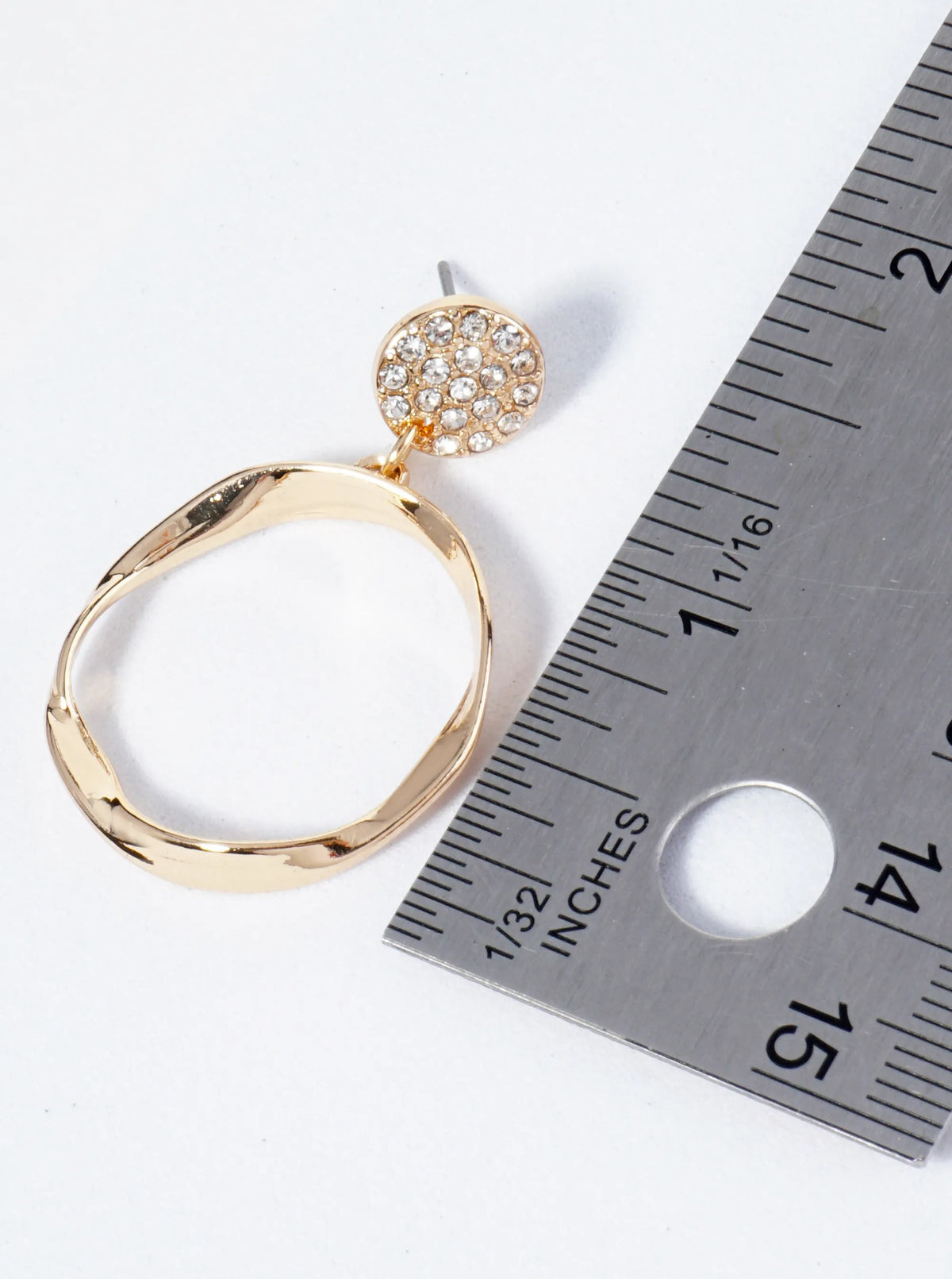 Circle Drop Crystal Pave Button Post Earrings