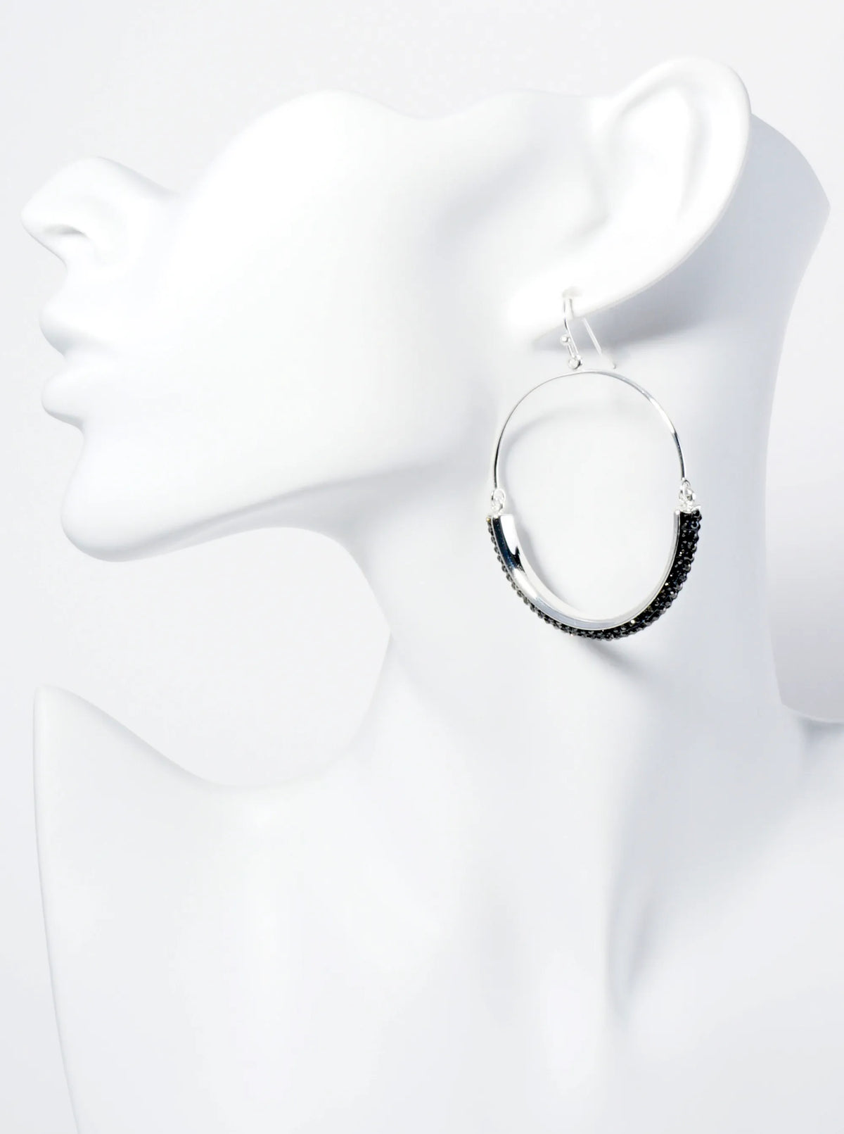 Circle Drop Earrings Adorned With Closely Set Stones In A Semi-Circular Shape