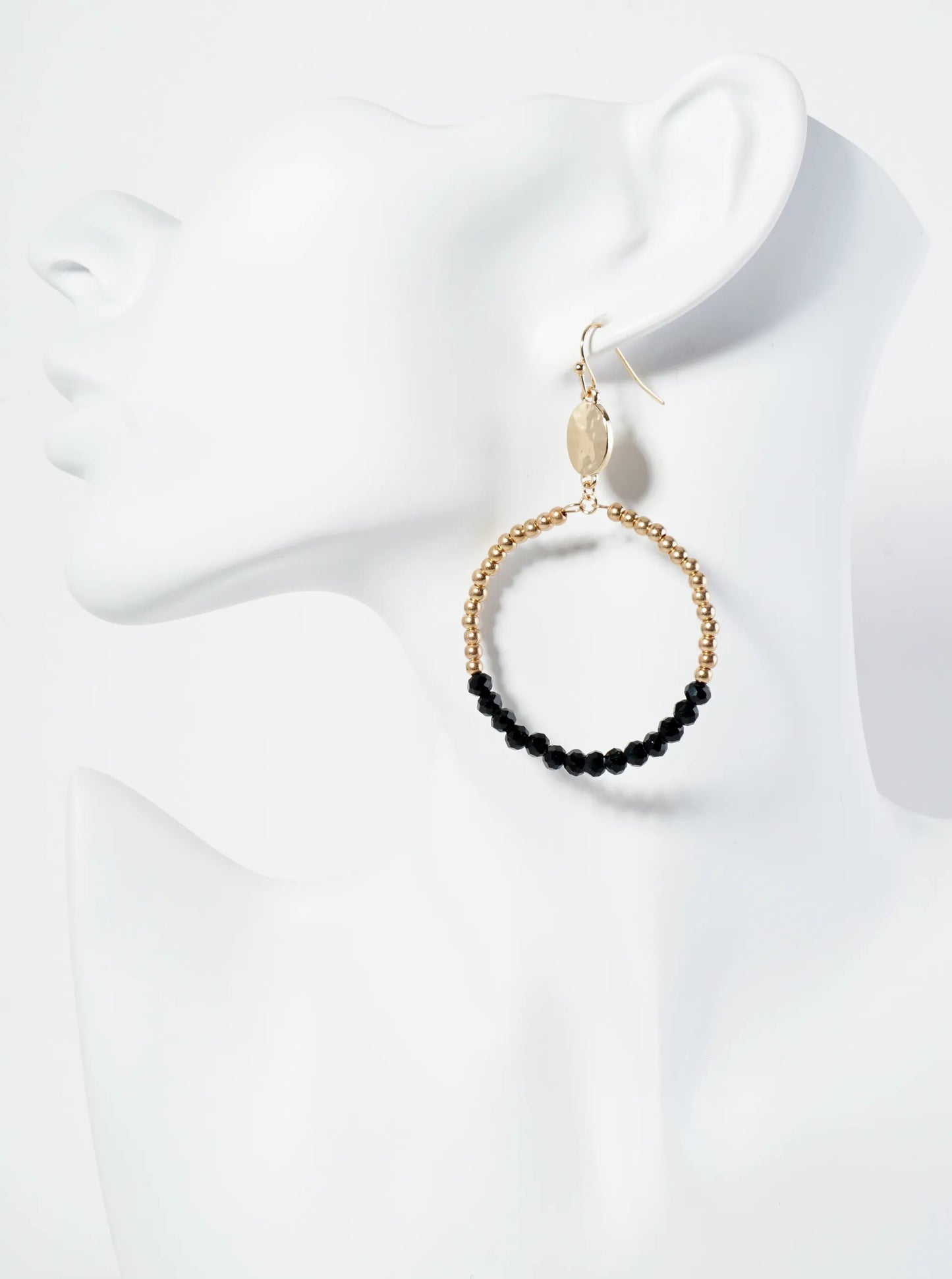 Circle Drop Earrings Wrapped In Glass Beads And Metallic Beads
