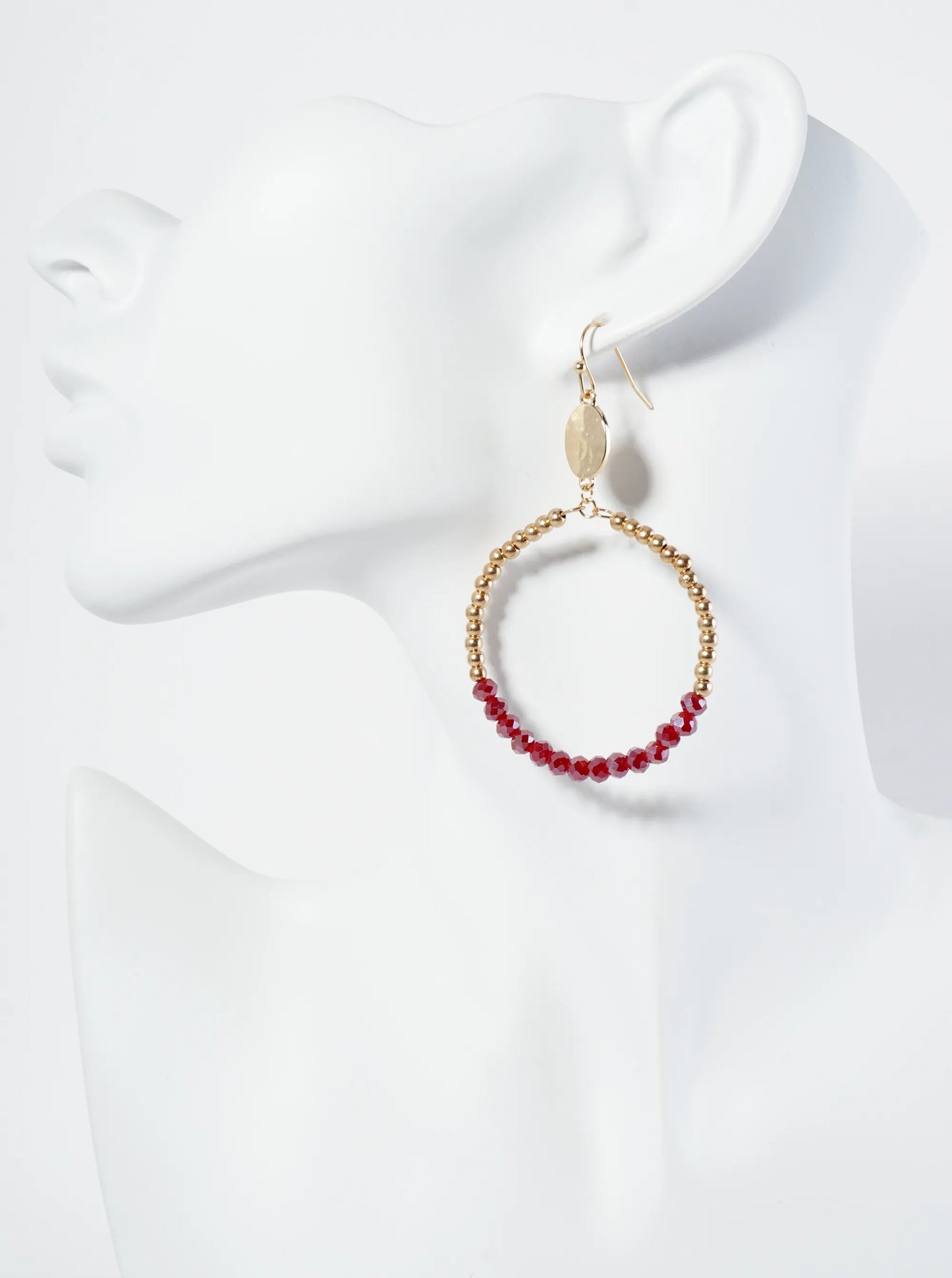 Circle Drop Earrings Wrapped In Glass Beads And Metallic Beads