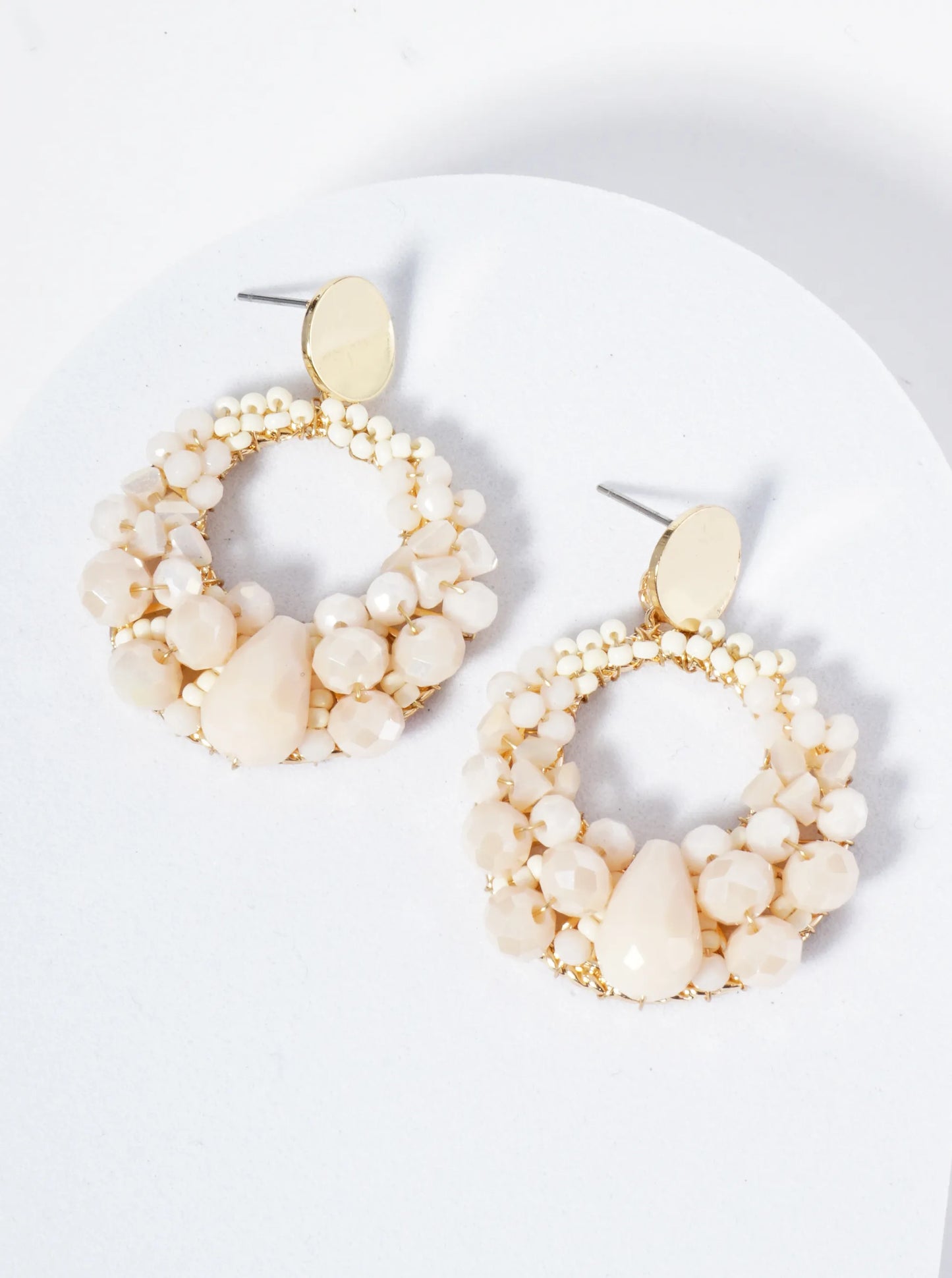 Circle Drop Earrings With Intricate Wire-Wrapped Glass Beads