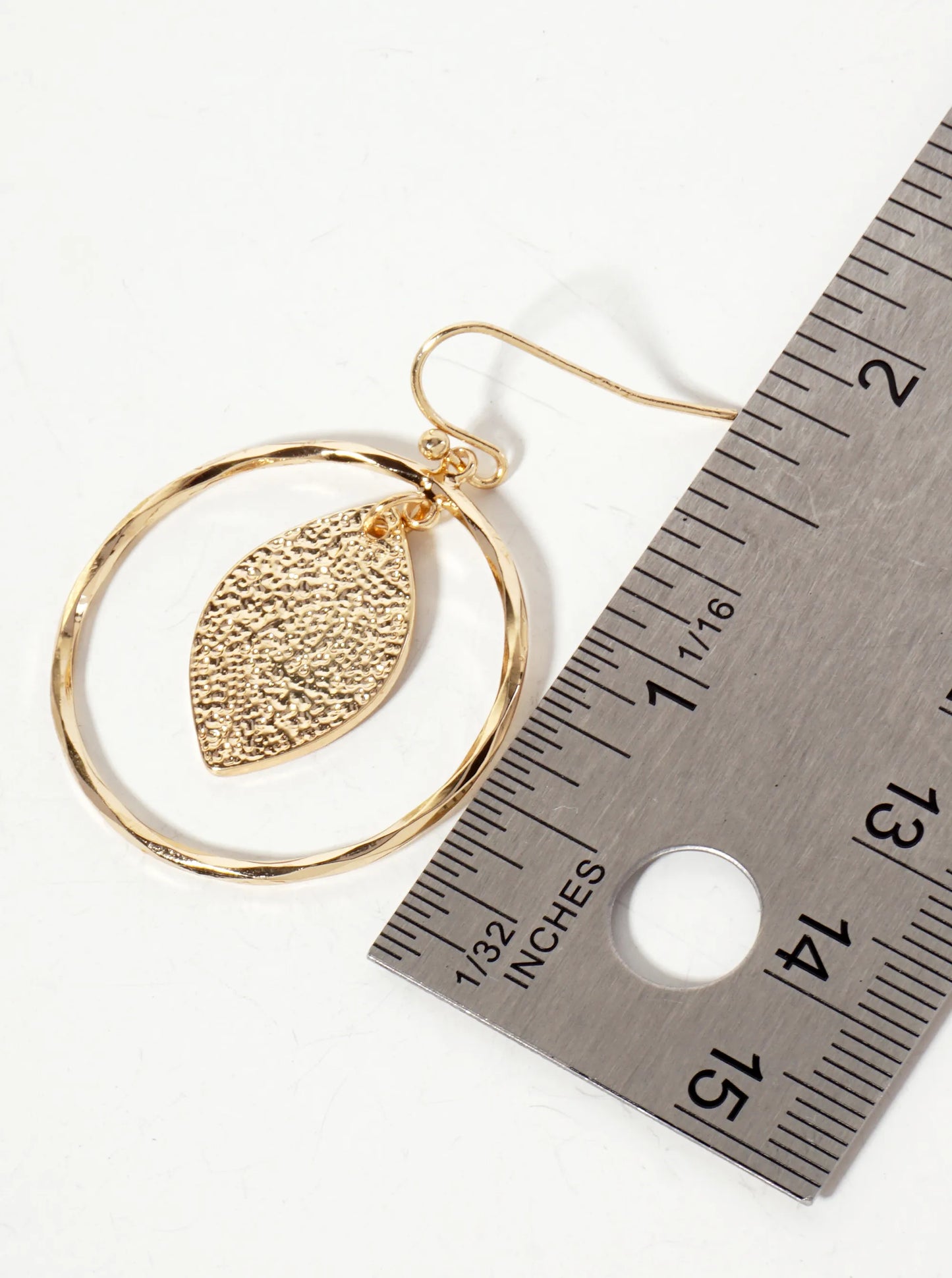 Circle Drop Earrings With Textured Marquise Center