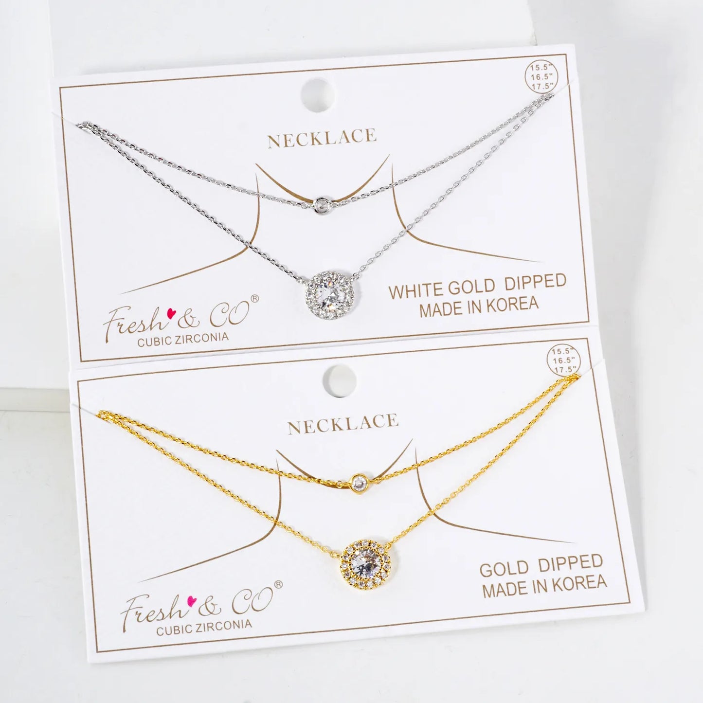 Classic CZ Stone Pendant 18K-Gold-Dipped Layered Necklace
