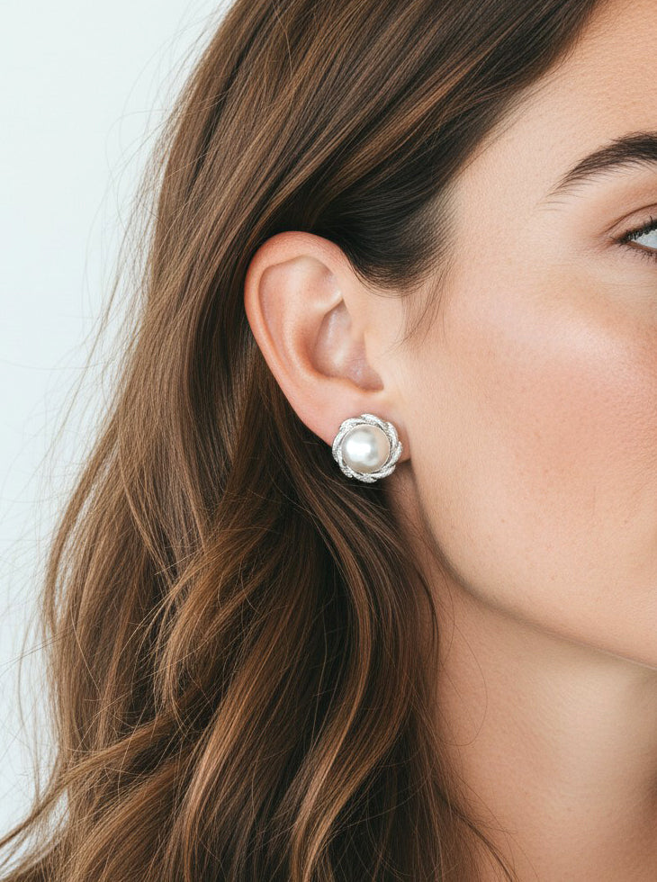 Classic Pearlized Braided Stud Earrings