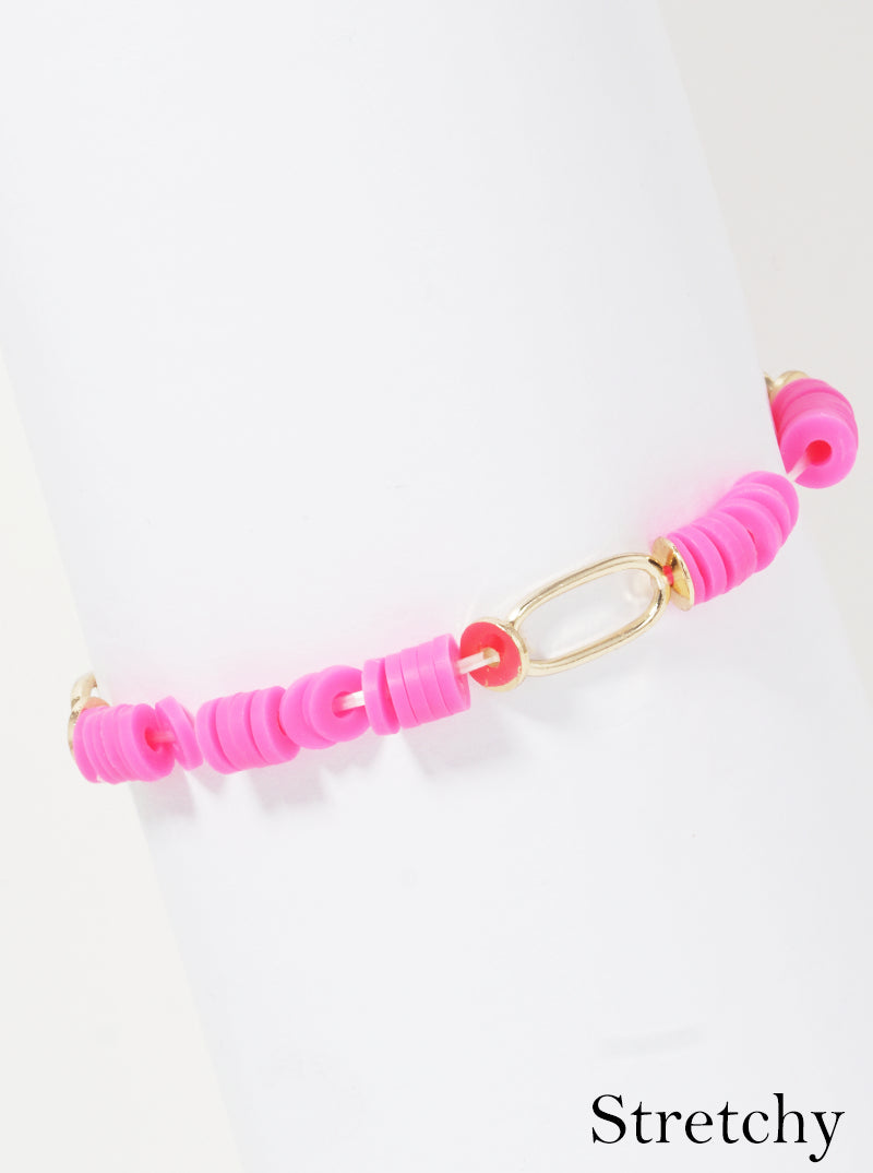 Clay Bead Accent Link Chain Stretch Bracelet