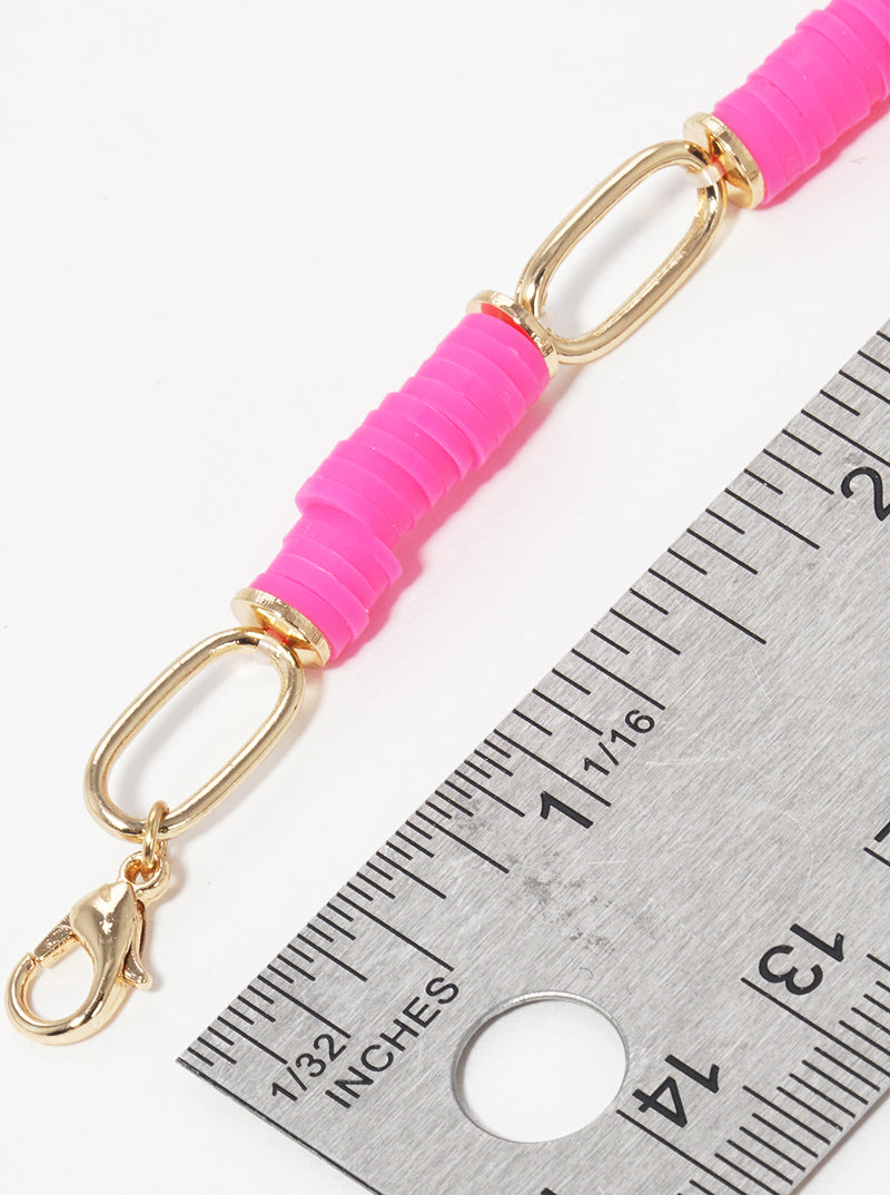 Clay Bead Accent Link Chain Stretch Bracelet