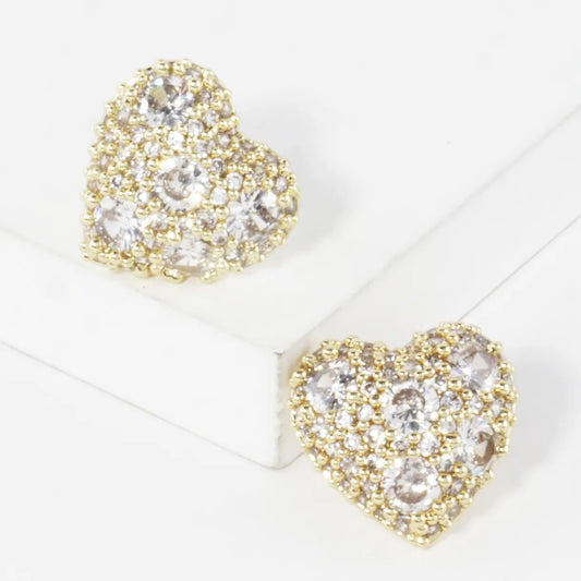 Clustered Brilliance Domed Heart Stud Earrings
