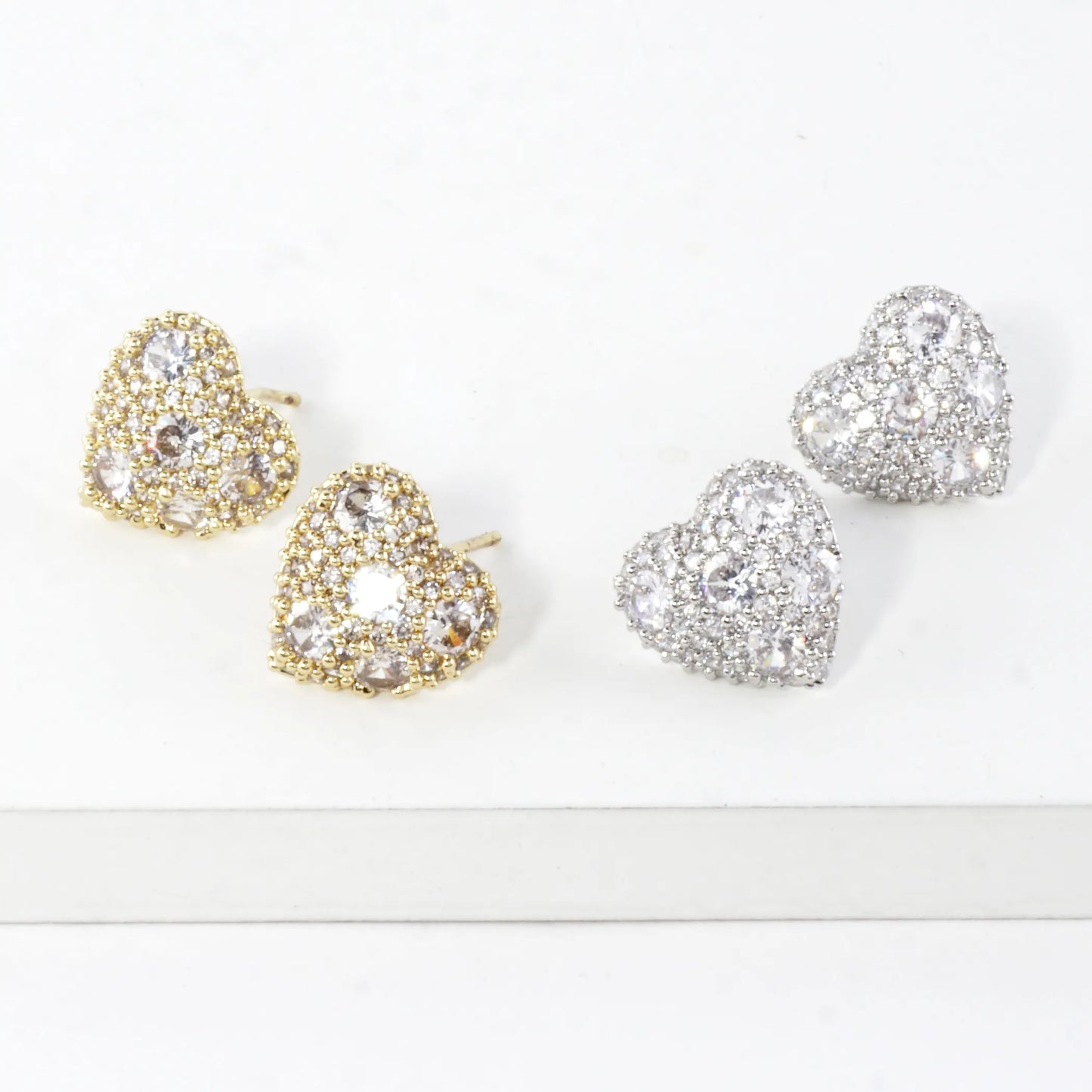 Clustered Brilliance Domed Heart Stud Earrings