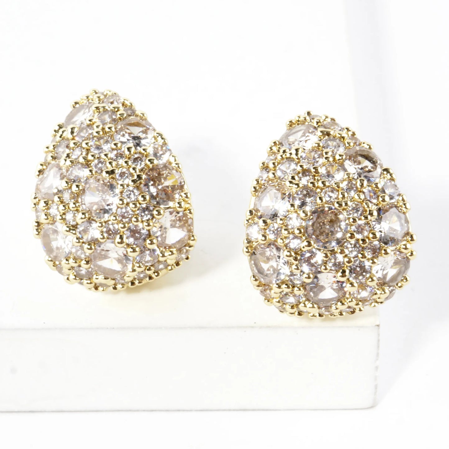 Clustered Brilliance Domed Teardrop Stud Earrings