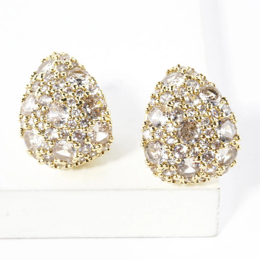 Clustered Brilliance Domed Teardrop Stud Earrings