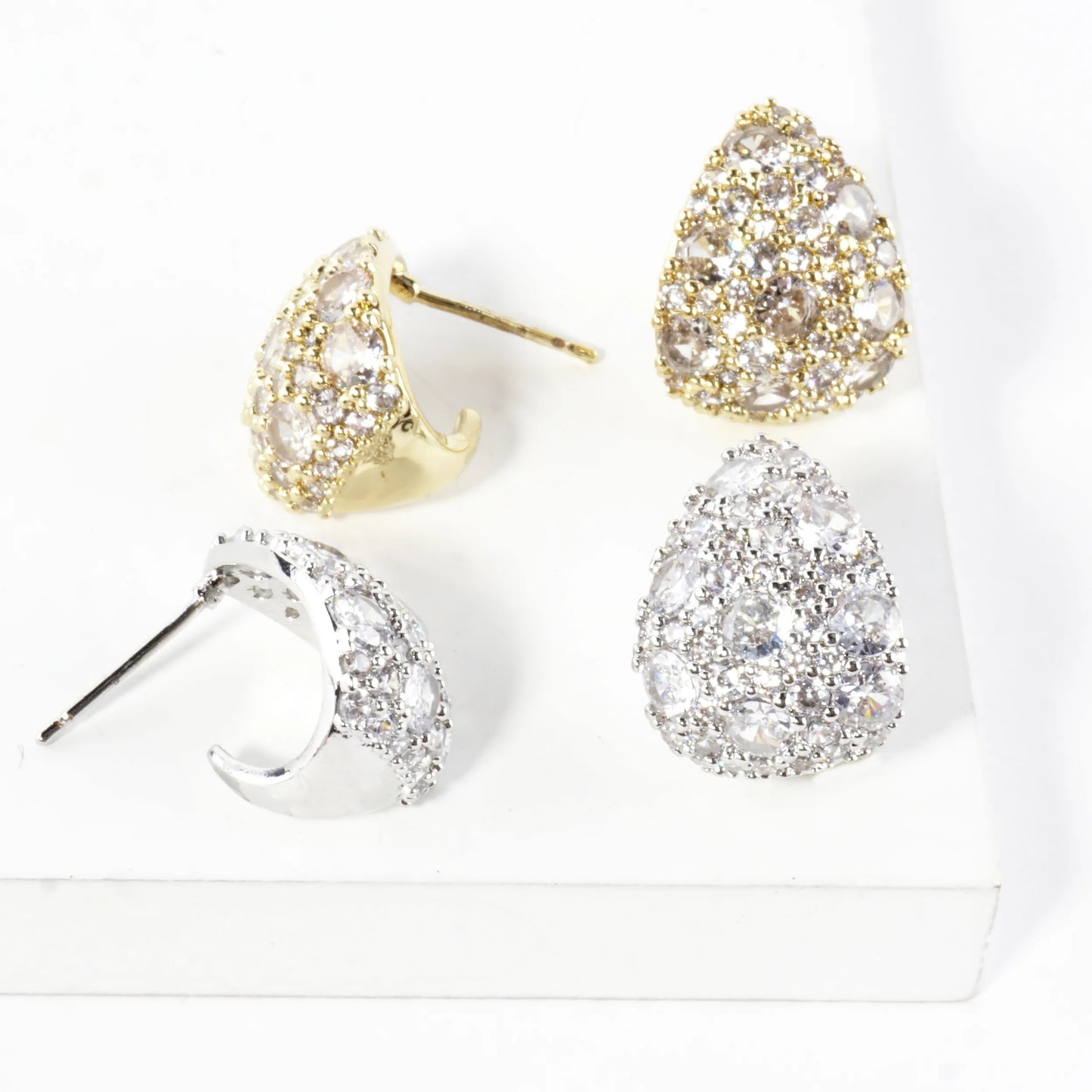 Clustered Brilliance Domed Teardrop Stud Earrings