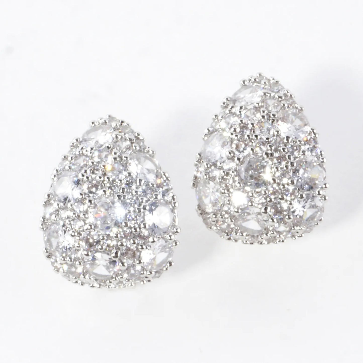 Clustered Brilliance Domed Teardrop Stud Earrings