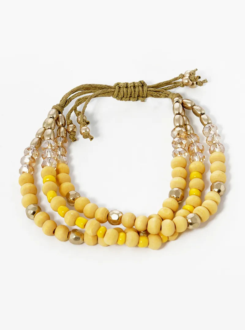 Color Wood And Metal 3 Layer Twine Pull Tie Bracelet