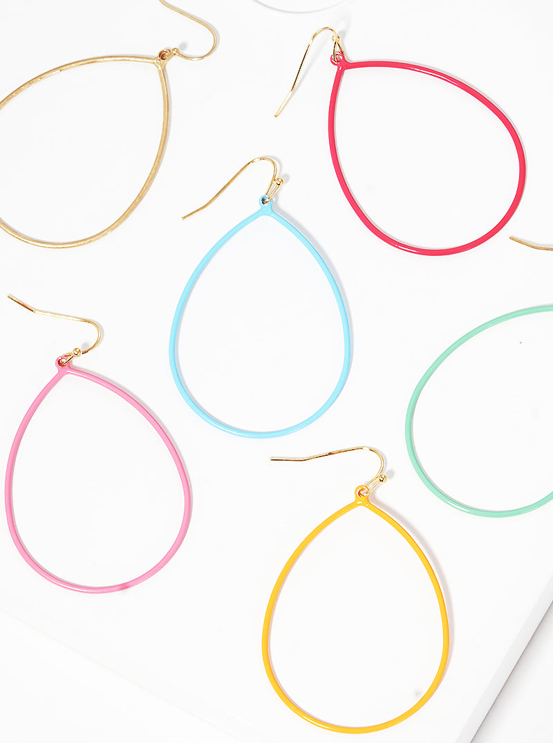 Color Coated Teardrop Drop Fishhook Dangle Drop Earrings