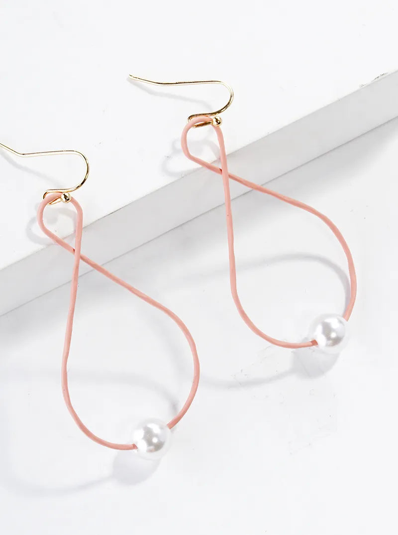 Color Coated Teardrop With Pearl Lightweight Dangle Drop Earrings