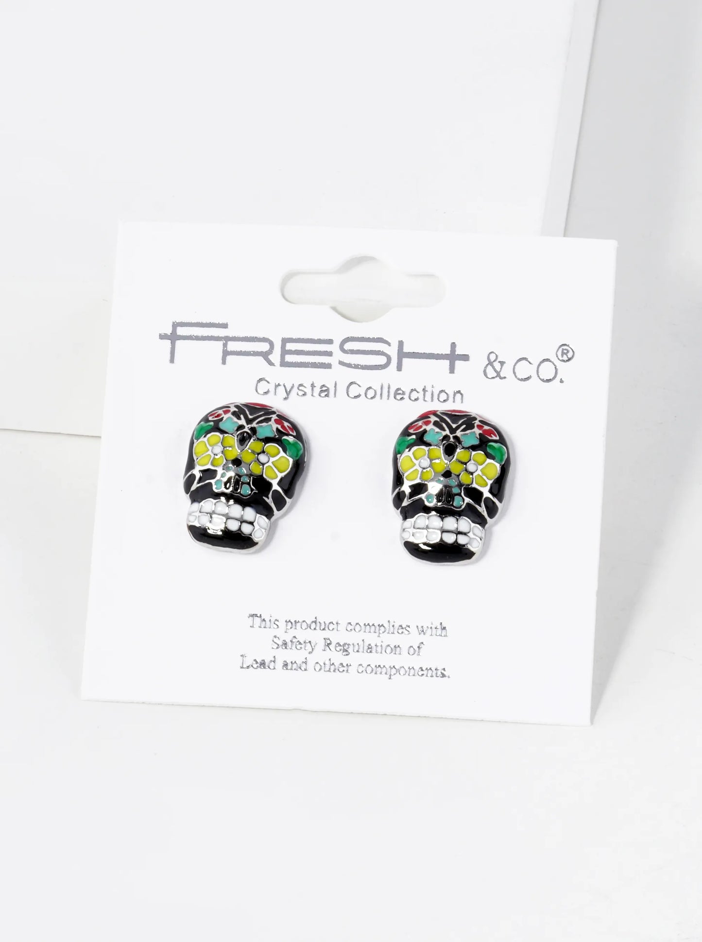 Colorful Enamel Skull Head With Flower 15mm Calavera Sugar Skull Stud Earrings