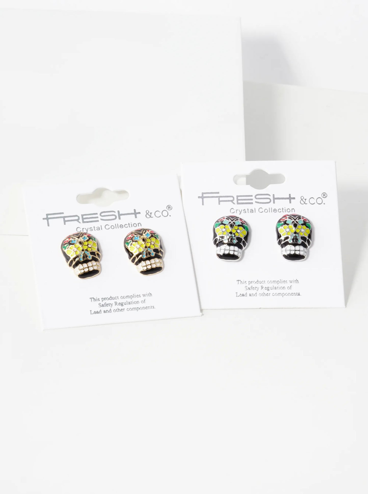 Colorful Enamel Skull Head With Flower 15mm Calavera Sugar Skull Stud Earrings