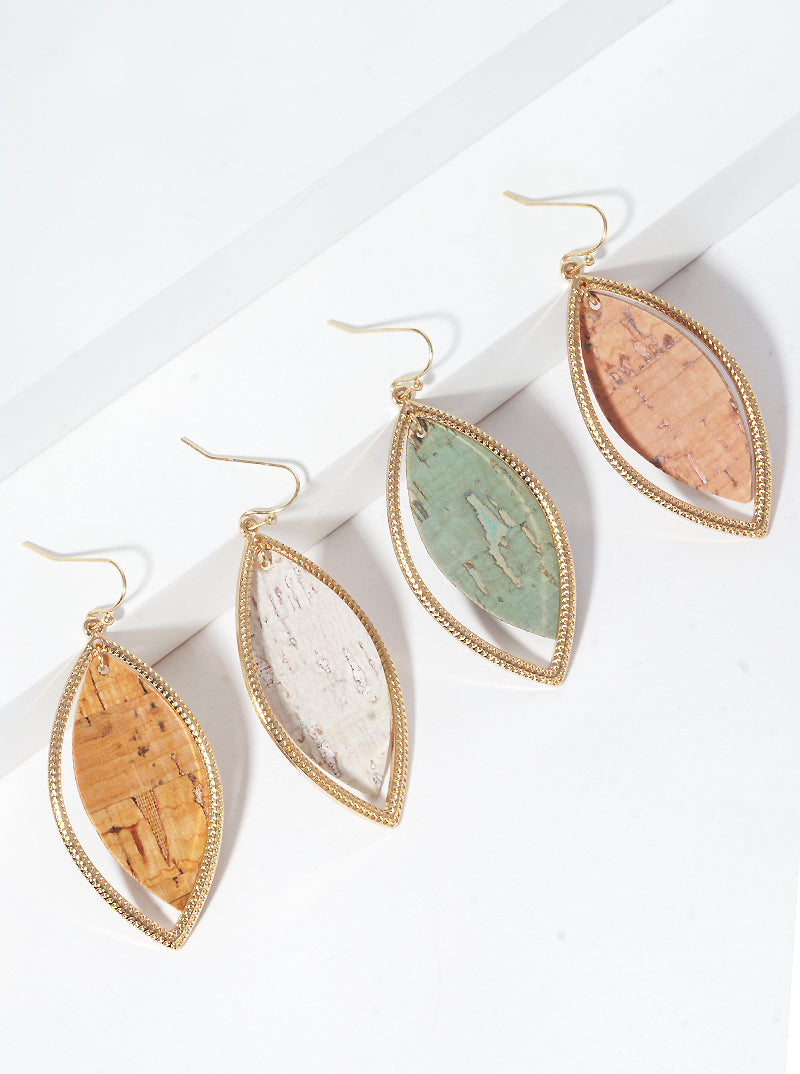 Cork Leaf Shape Dangle Drop Earrings