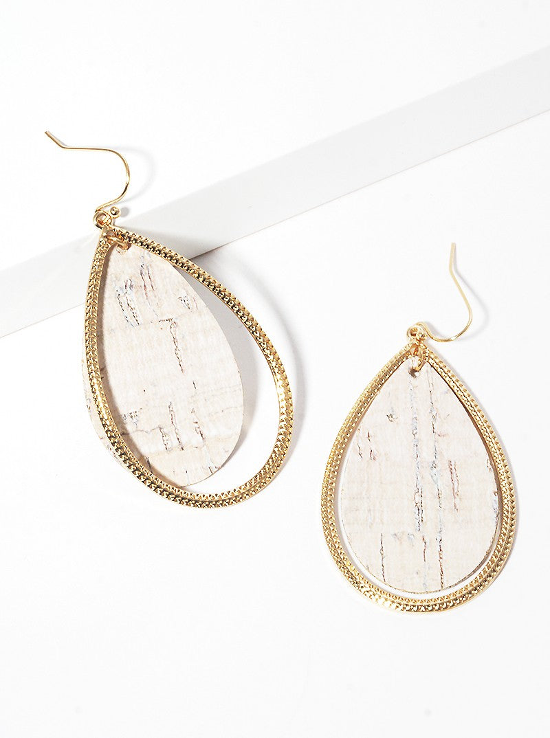 Cork Teardrop Dangle Drop Earrings