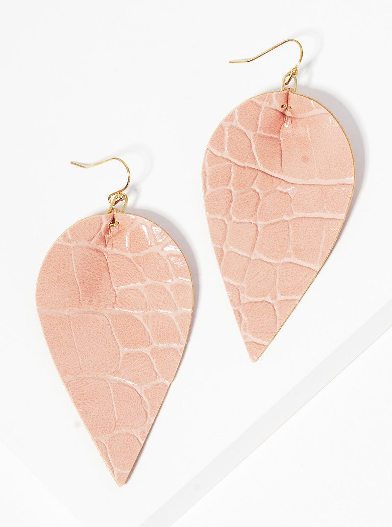 Crocodile Animal Printed Leaf Shape Leatherette Dangle Drop Earrings