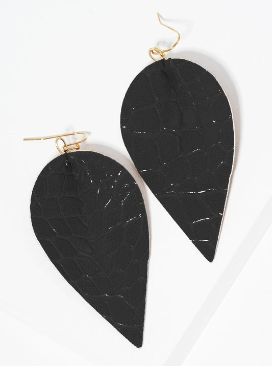 Crocodile Animal Printed Leaf Shape Leatherette Dangle Drop Earrings