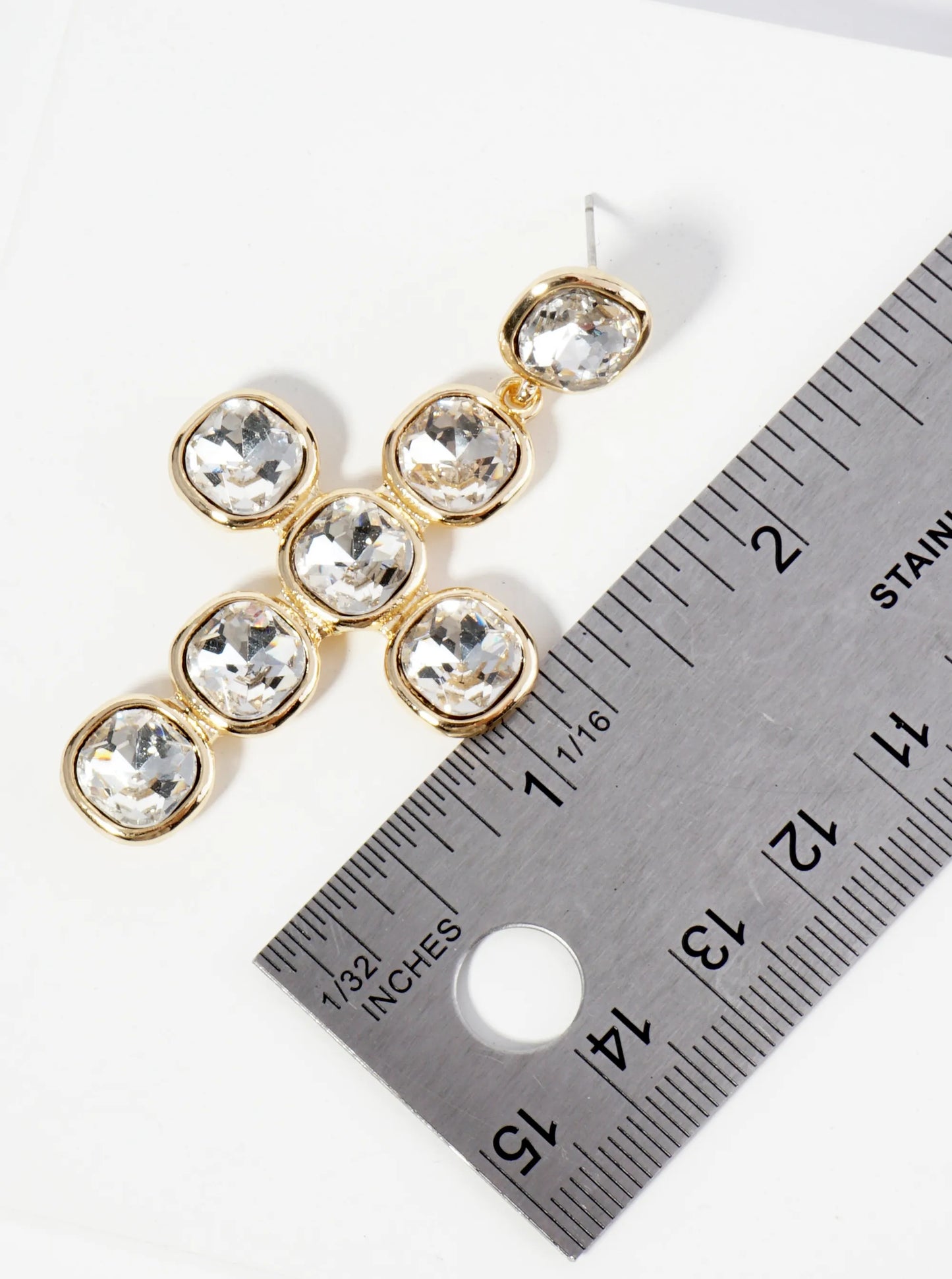 Crystal Bold Drop Cross Earrings