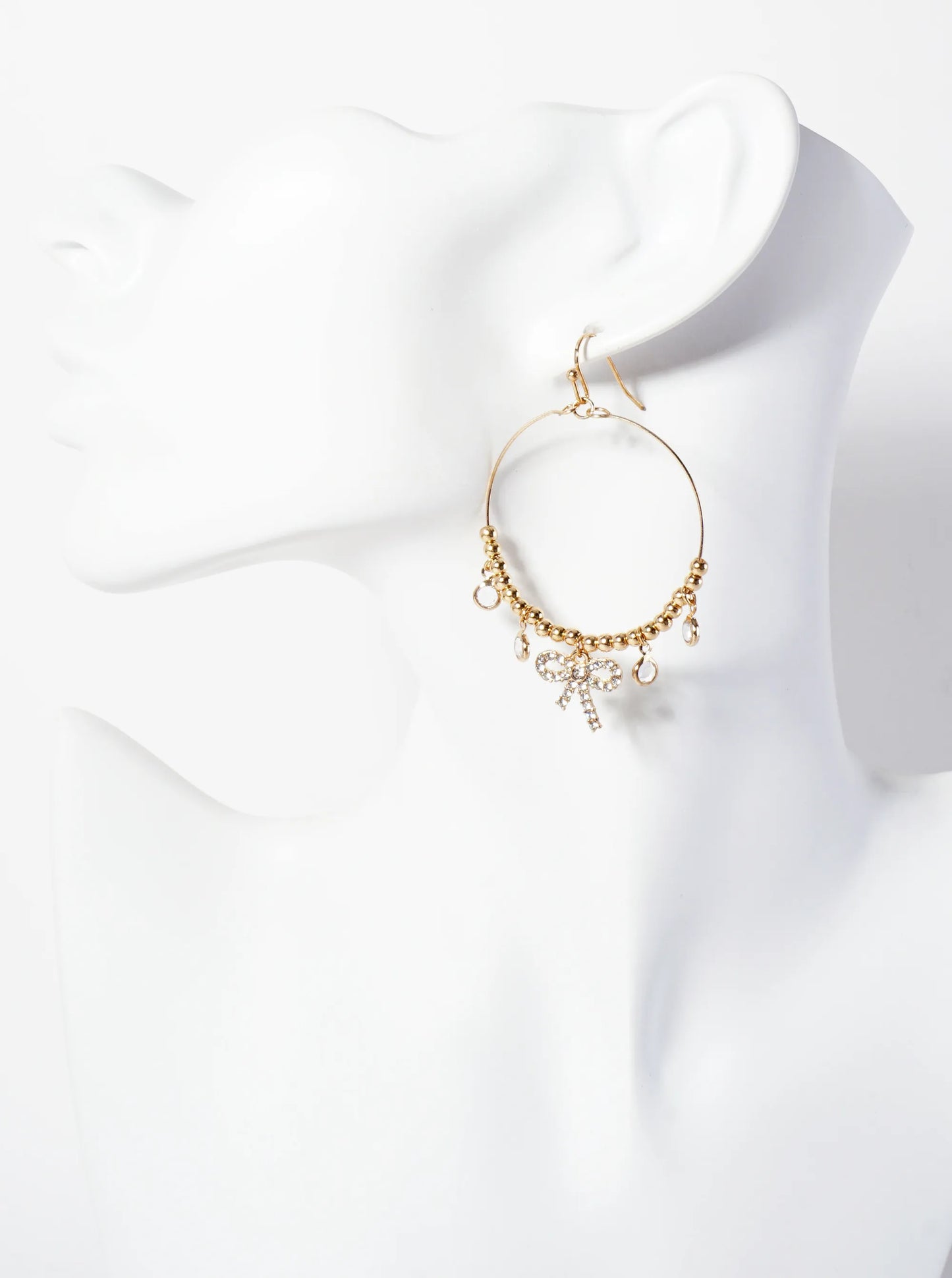 Crystal Bow Drop Metallic-Beaded Wire Circle Dangle Earrings