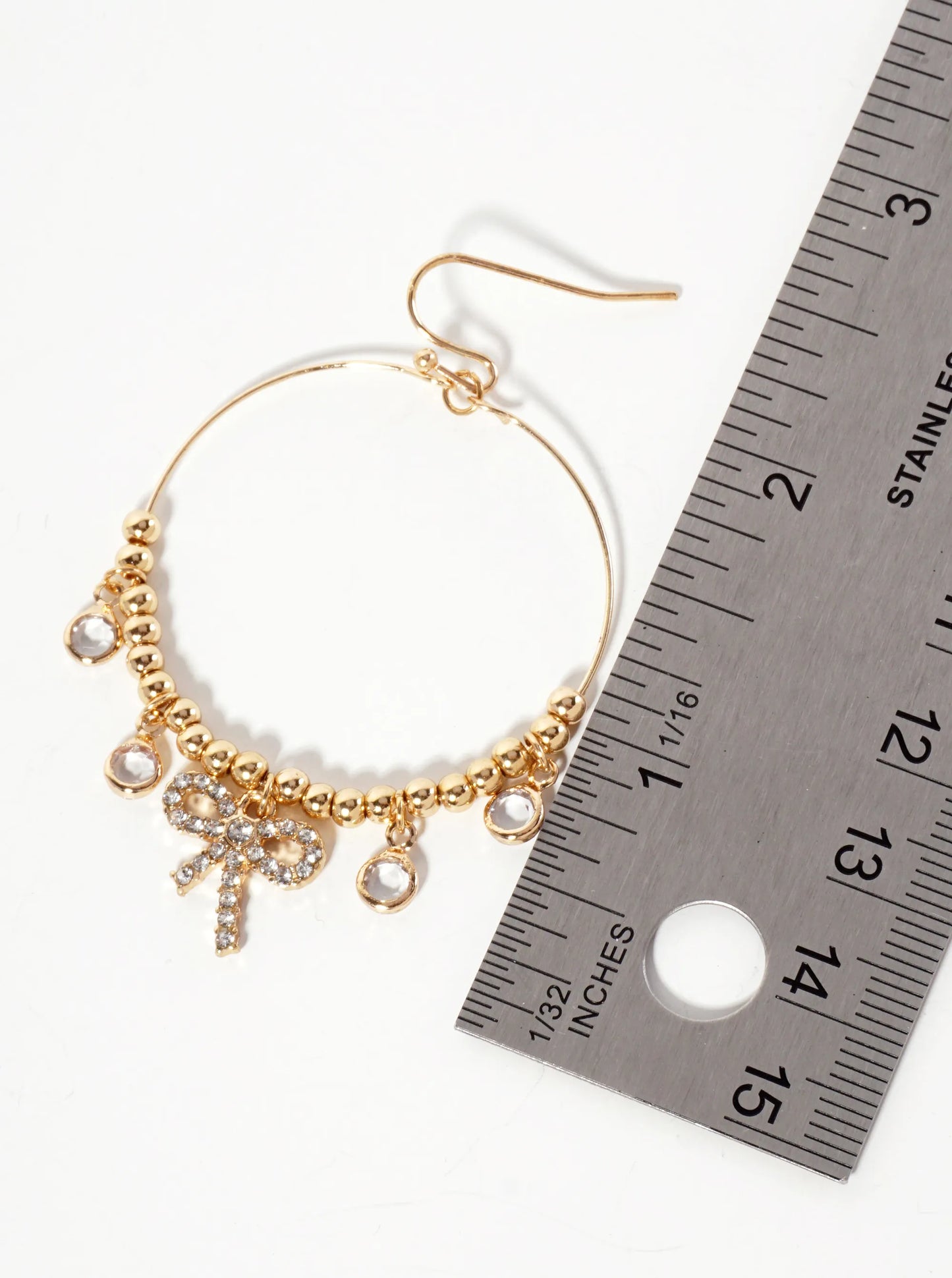 Crystal Bow Drop Metallic-Beaded Wire Circle Dangle Earrings