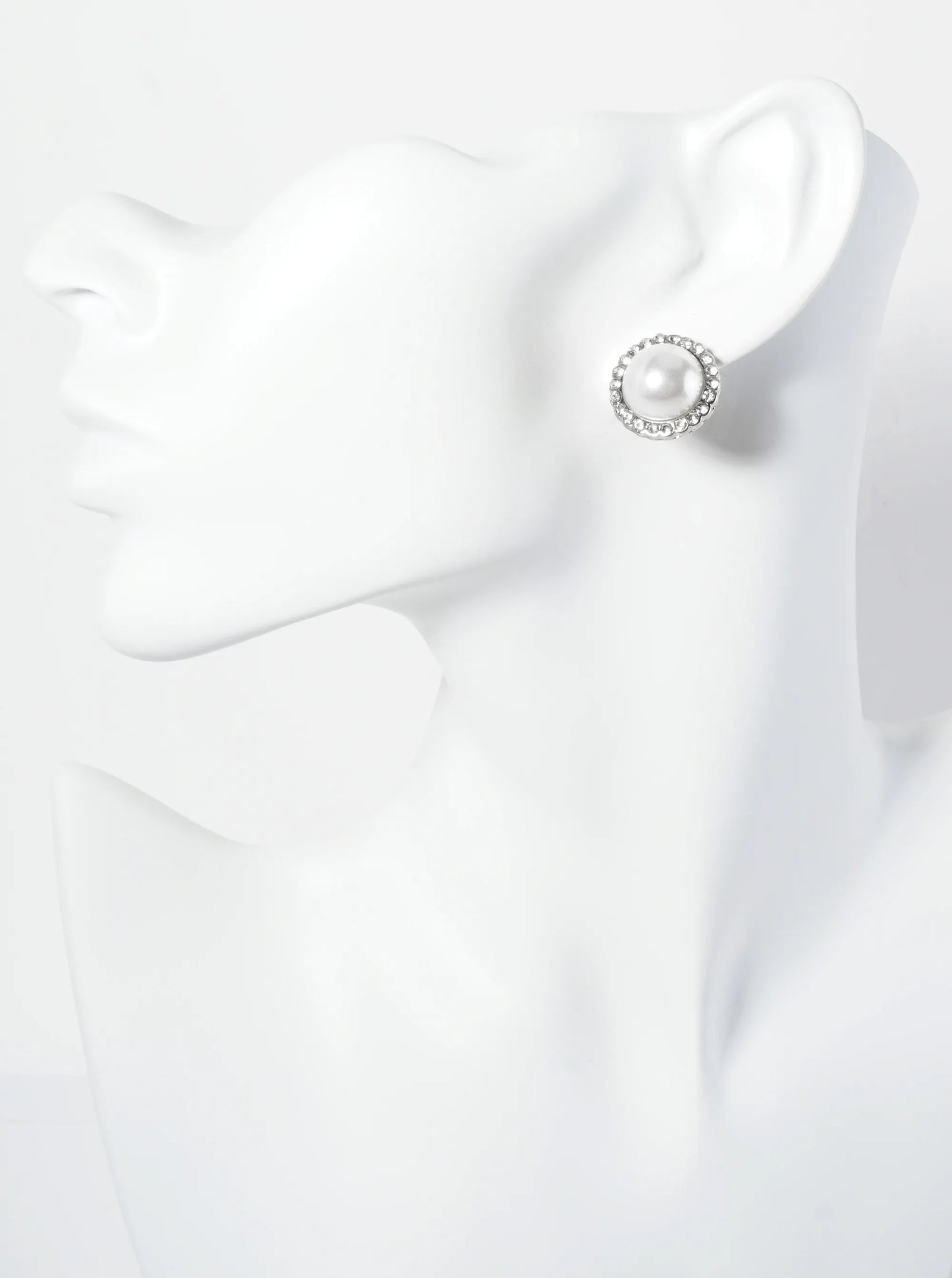 Crystal Encircling Pearl Bead Button Stud Earrings