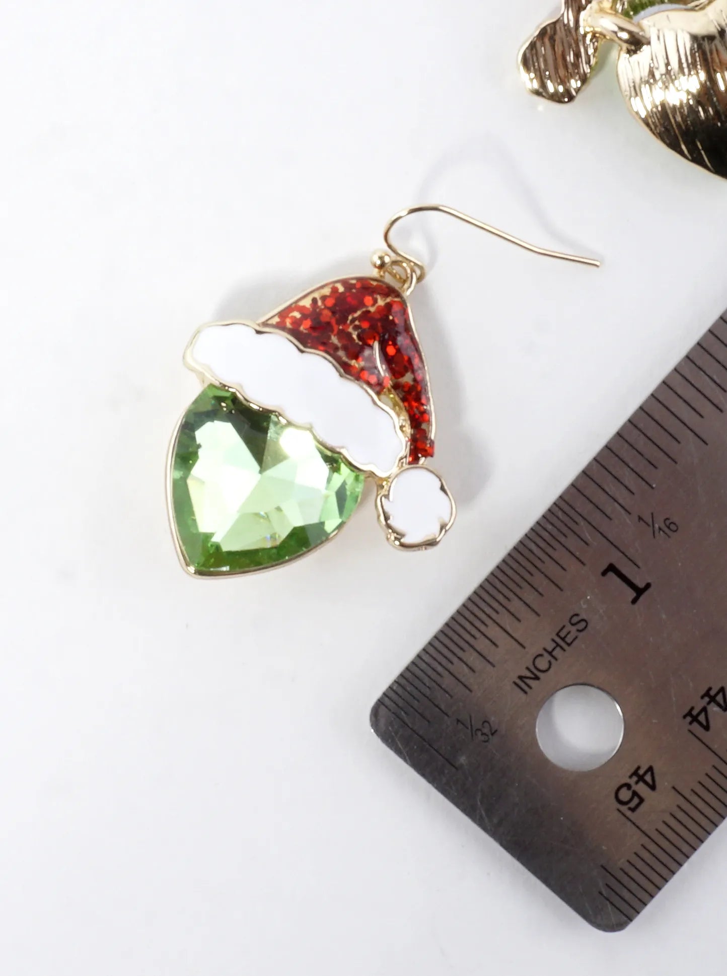 Crystal Grinch With Santa Hat Glass Drop Earrings