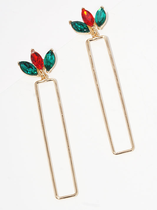 Crystal Hammered Rectangle Drop Dangle Earrings