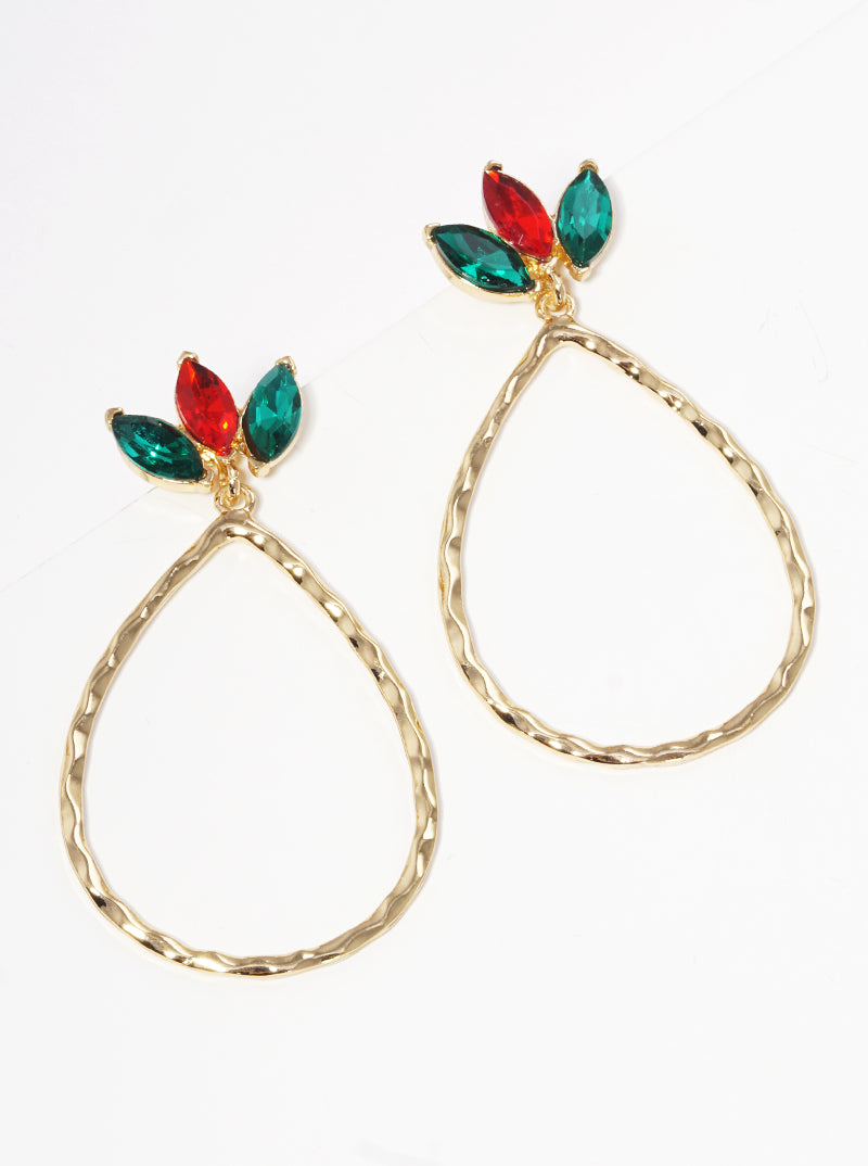 Crystal Hammered Teardrop Dangle Drop Earrings