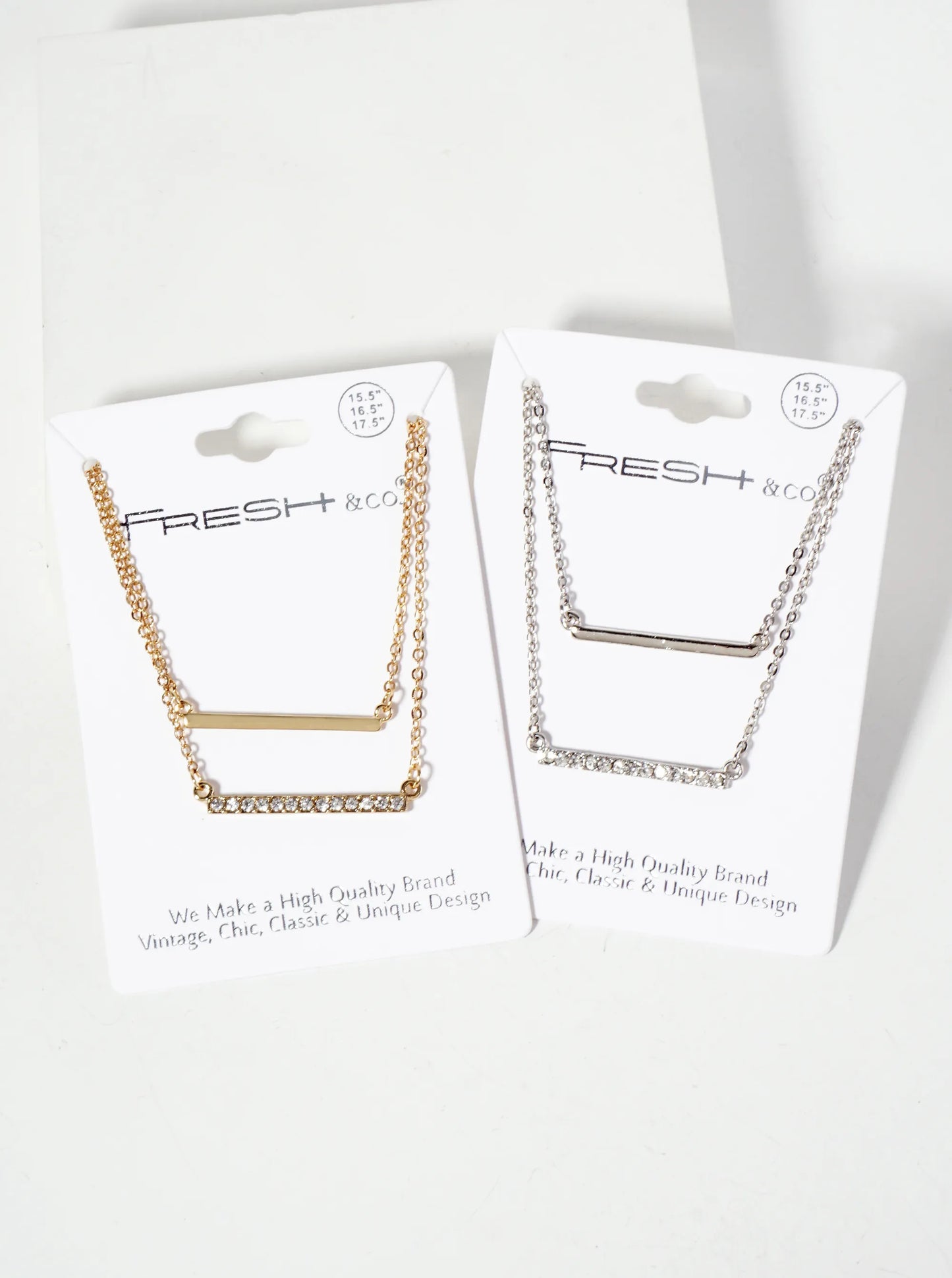 Crystal-Pave 1-inch Horizontal Bar Pendant Layered Necklace