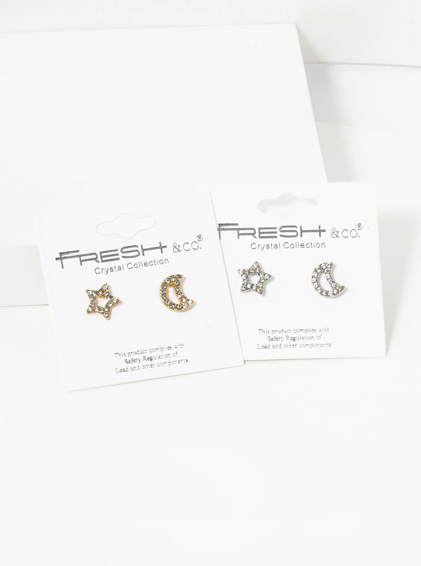 Crystal Pave 10mm Star And Moon Asymmetrical Stud Earrings