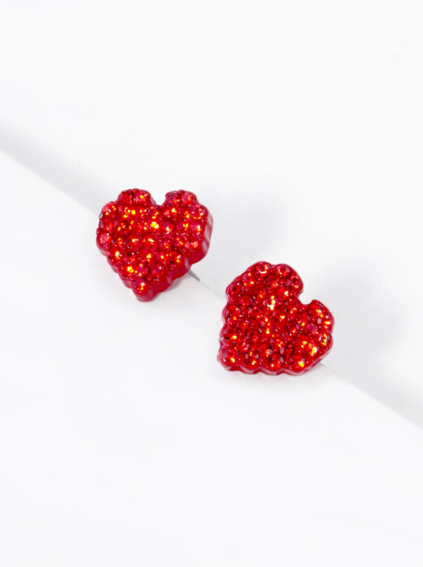 Crystal Pave 11mm Pixel Heart Post Stud Earrings