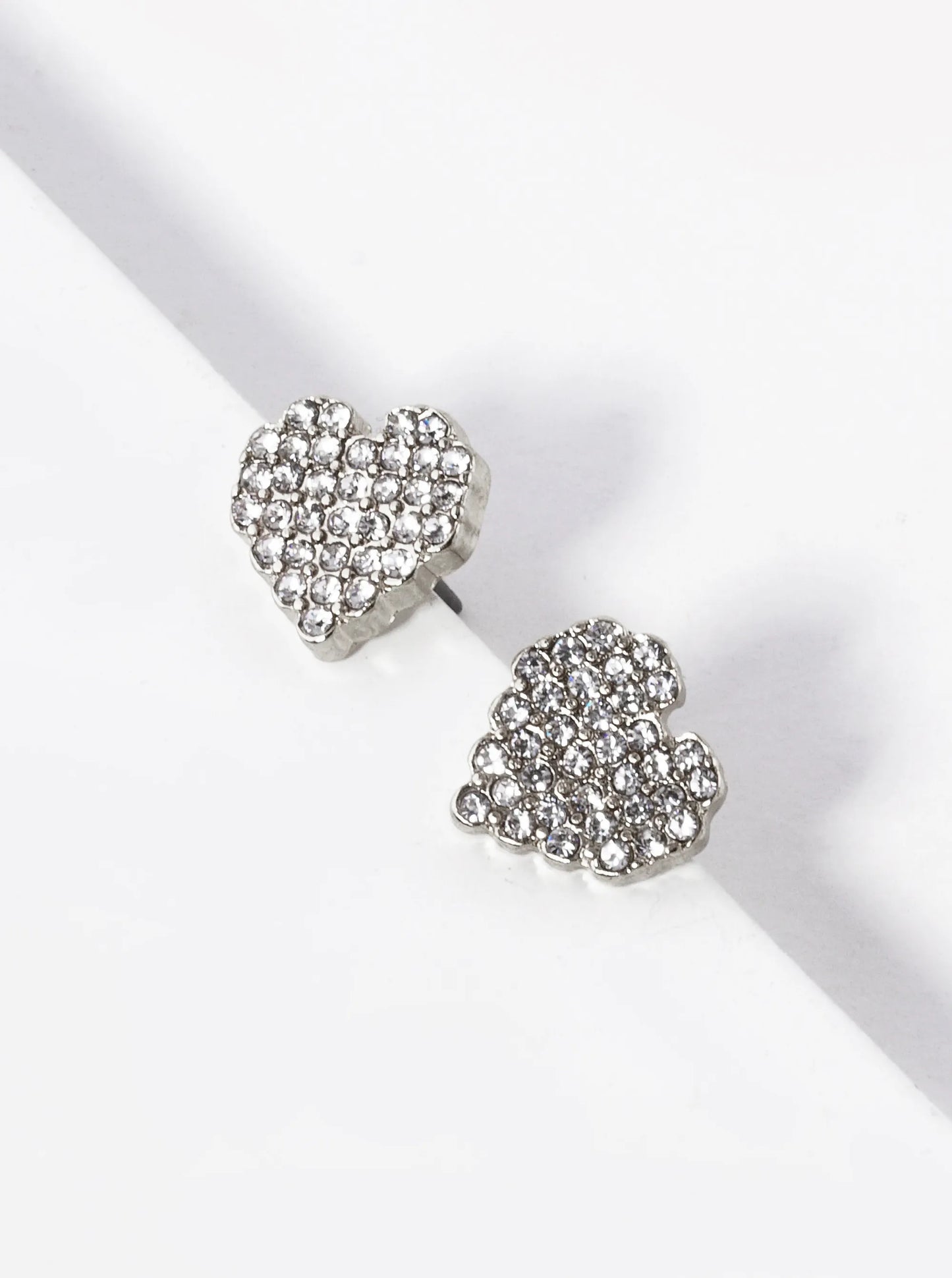 Crystal Pave 11mm Pixel Heart Post Stud Earrings