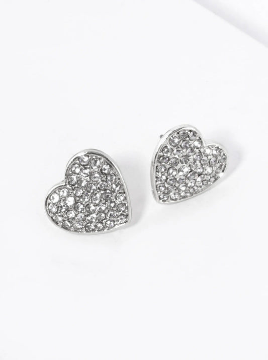 Crystal Pave 12mm Heart Stud Earrings