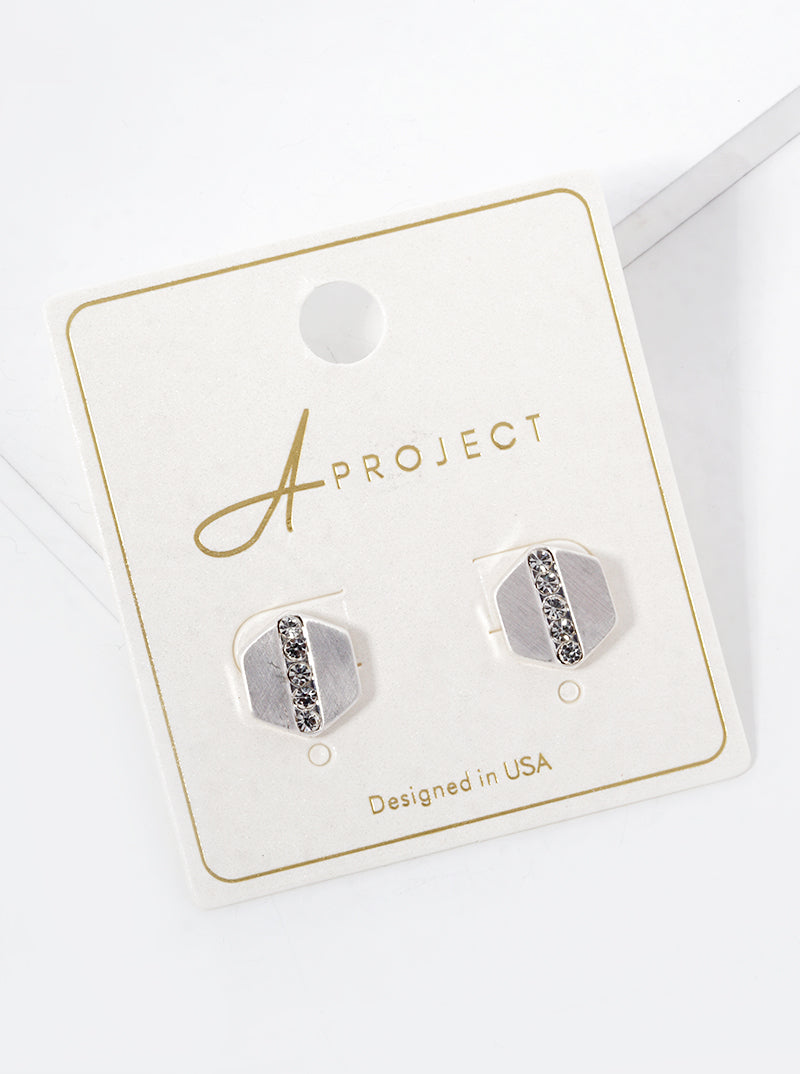 Crystal Pave 12mm Hexagon Stud Earrings