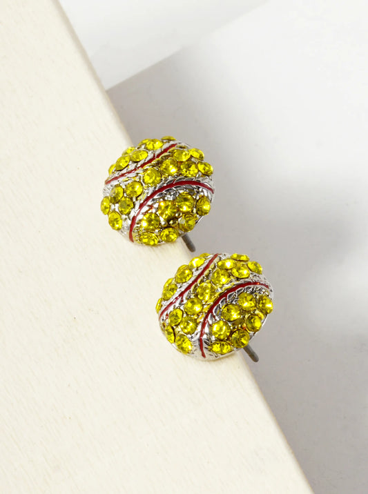 Crystal Pave 12mm Softball Button Stud Earrings