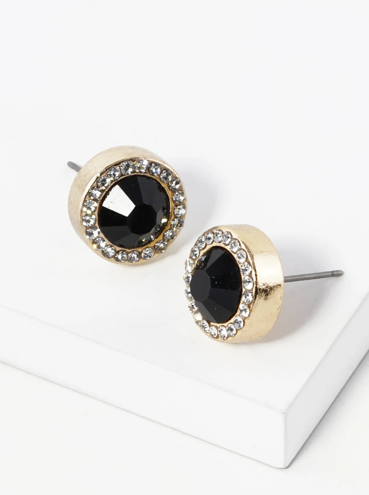 Crystal-Pave 12mm Stone Button Stud Earrings