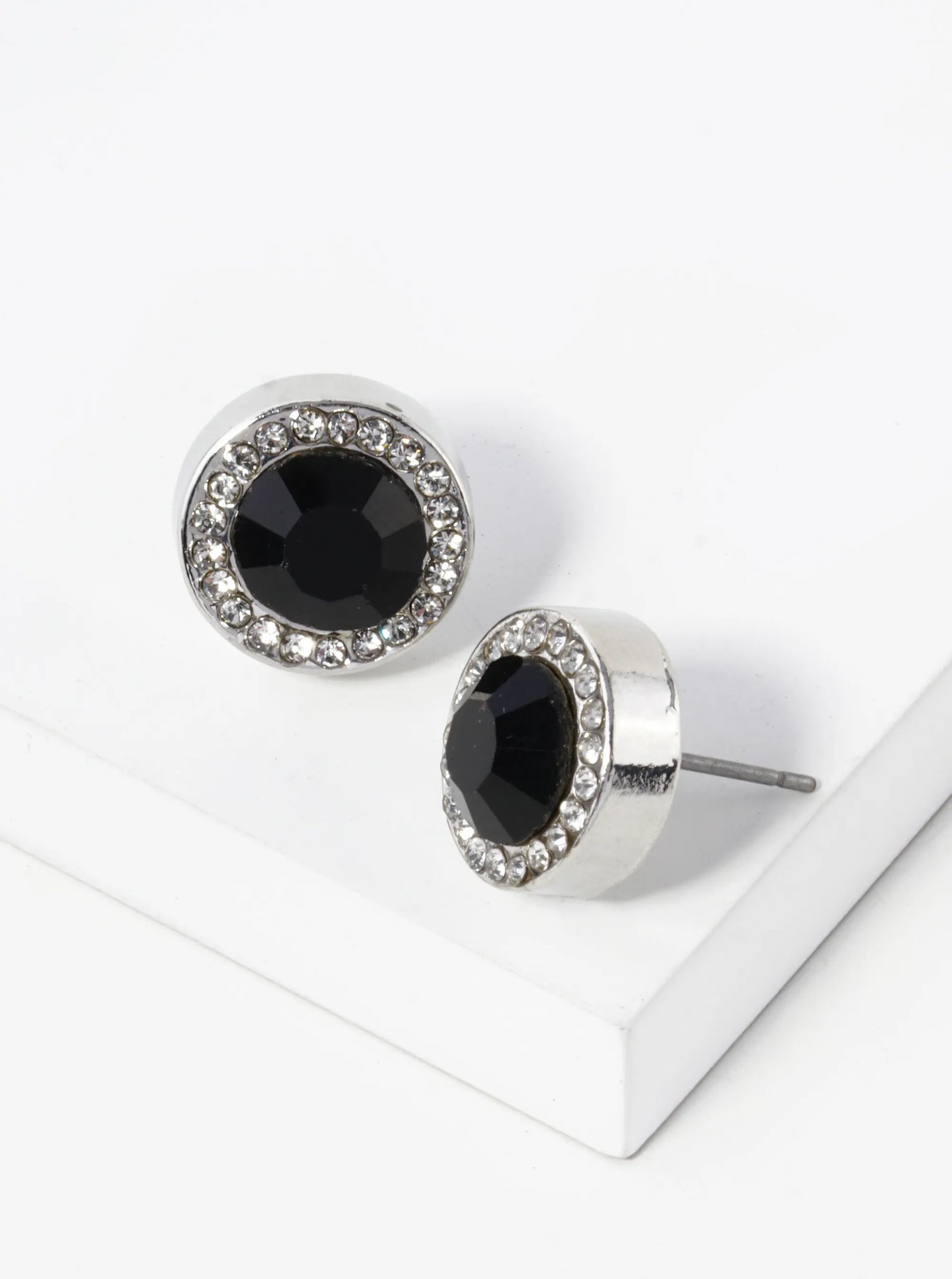 Crystal-Pave 12mm Stone Button Stud Earrings