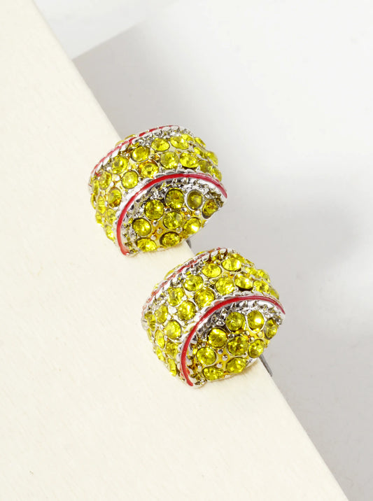 Crystal Pave 13mm Half Circle Softball Button Stud Earrings