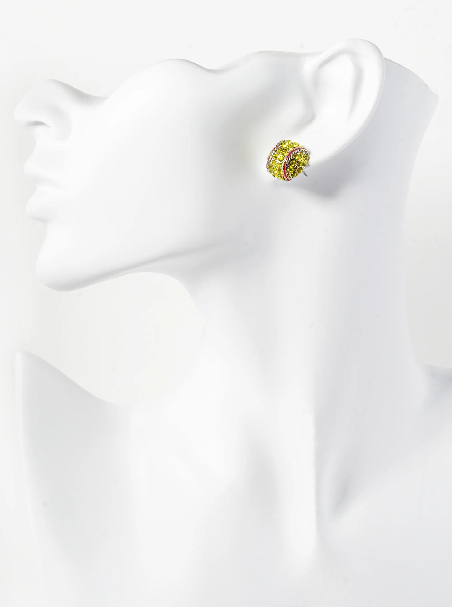 Crystal Pave 13mm Half Circle Softball Button Stud Earrings