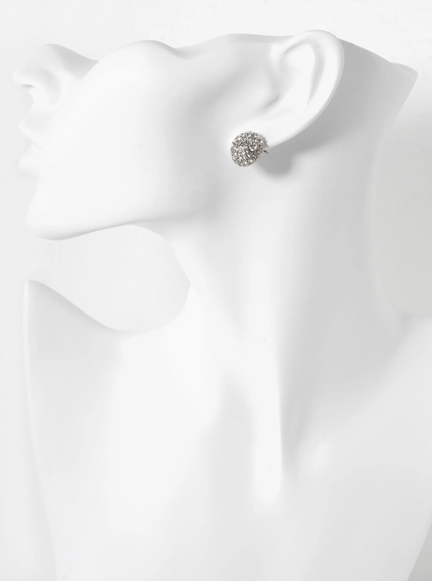 Crystal Pave 14mm Puffy Round Button Stud Earrings