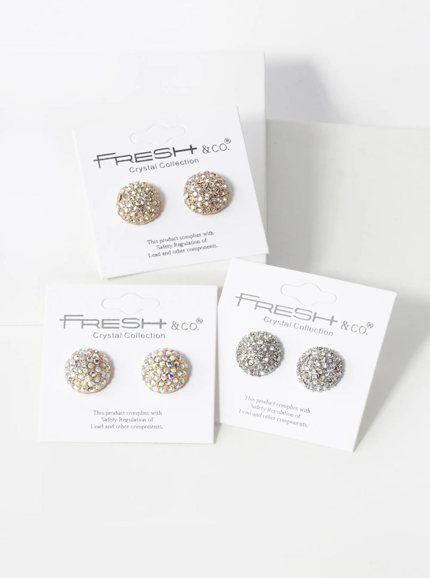 Crystal Pave 14mm Puffy Round Button Stud Earrings