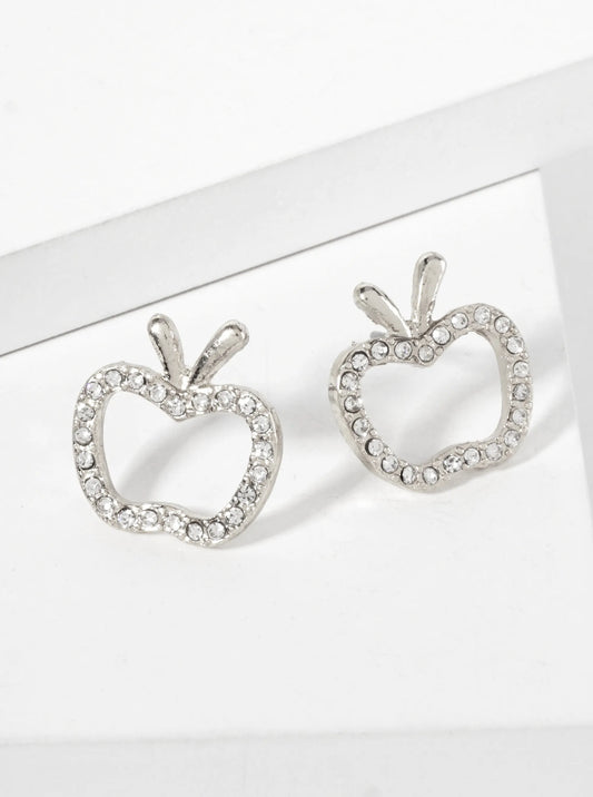 Crystal-Pave 15mm Cutout Apple Stud Earrings