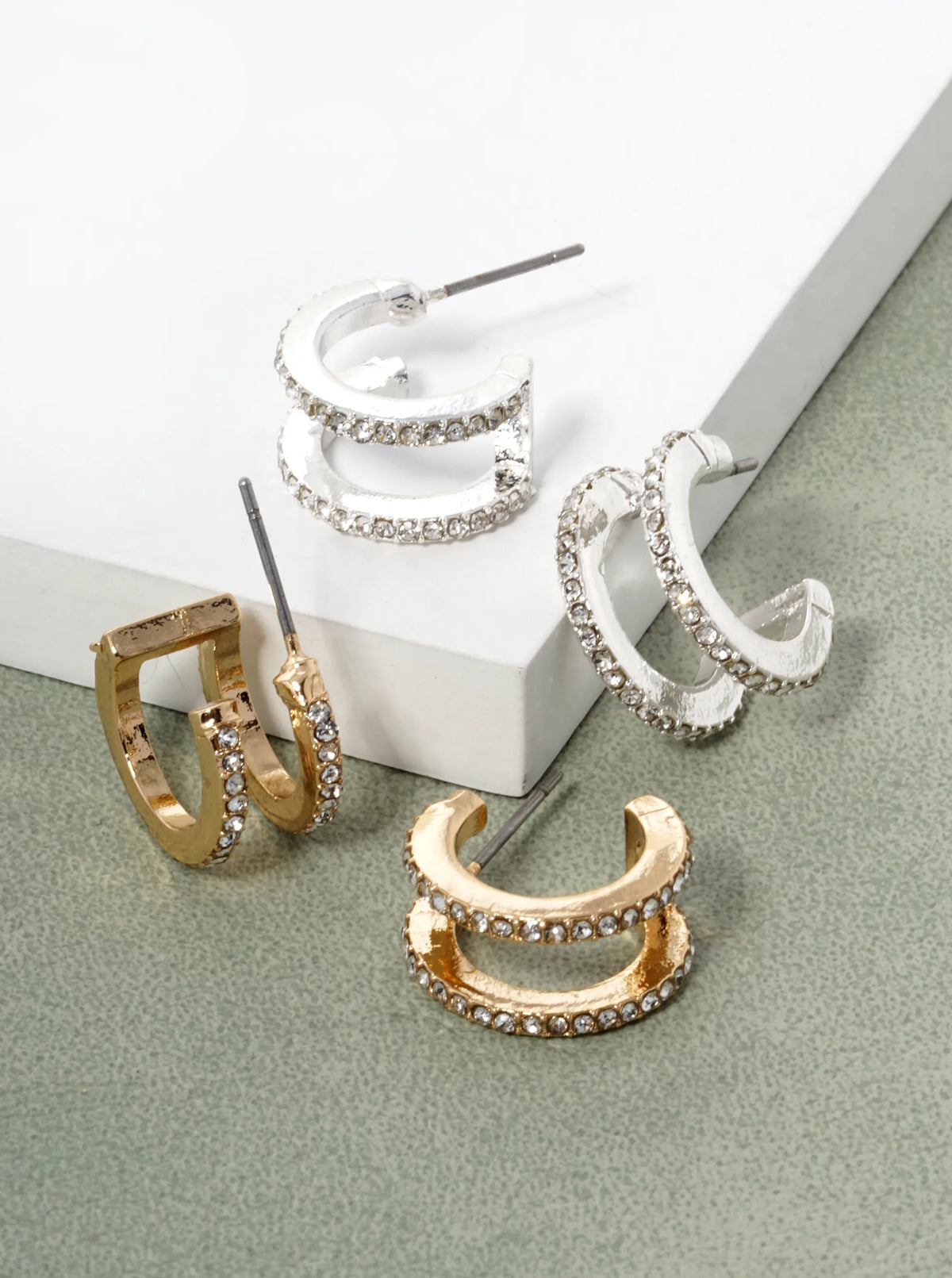 Crystal Pave 15mm Double Hoop Earrings