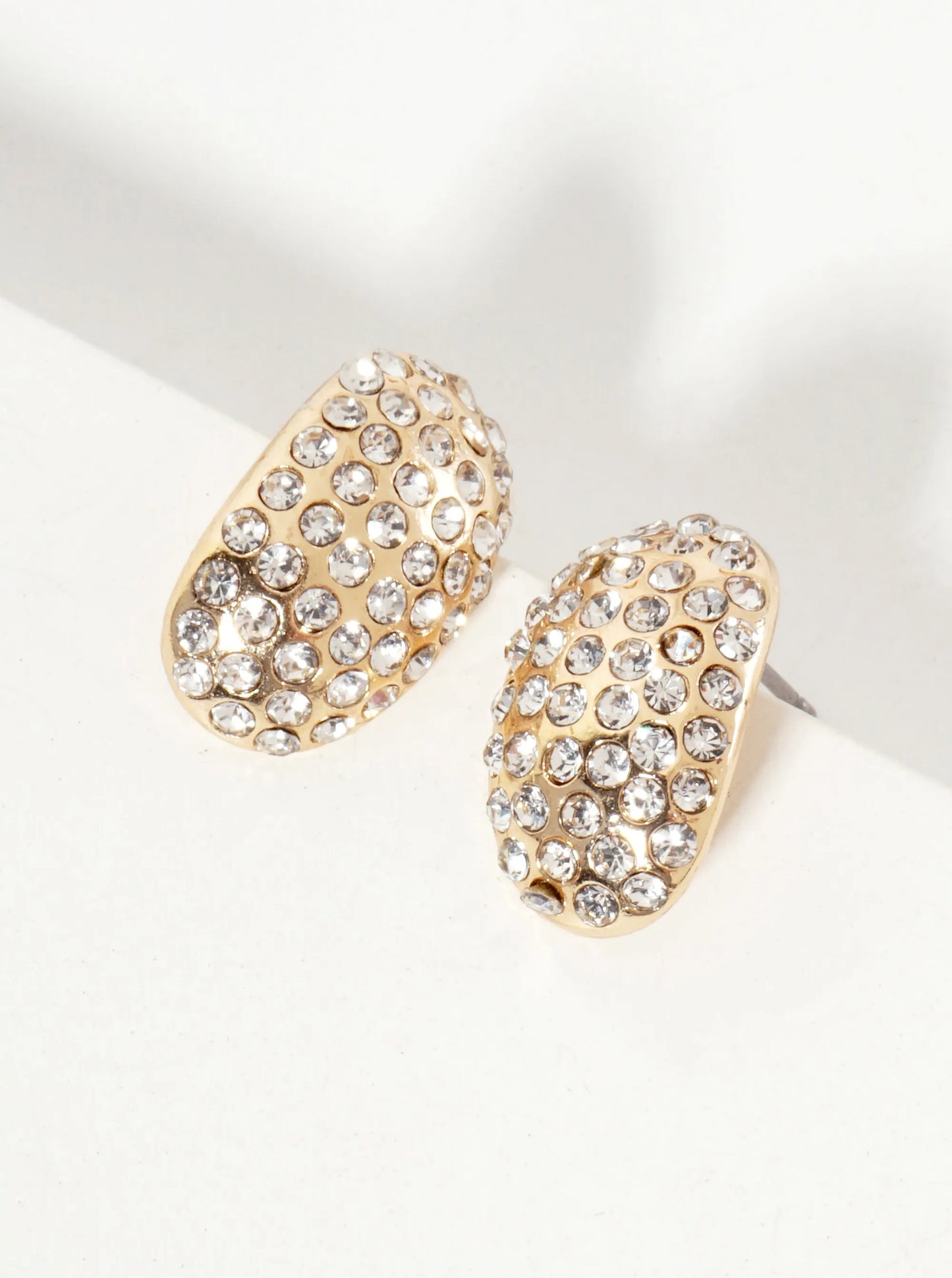 Crystal-Pave 17mm Curved Oval Stud Earrings