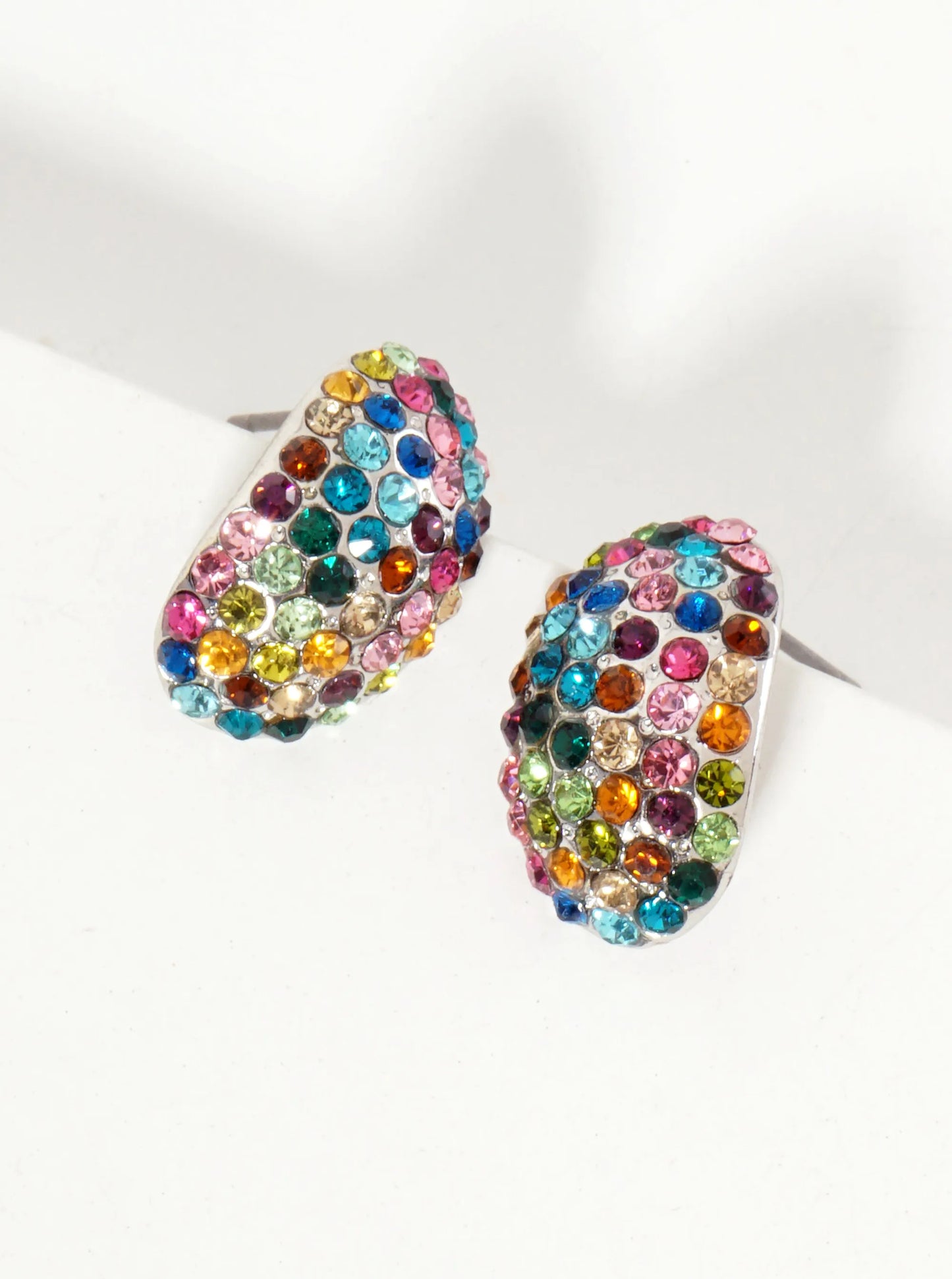 Crystal-Pave 17mm Curved Oval Stud Earrings