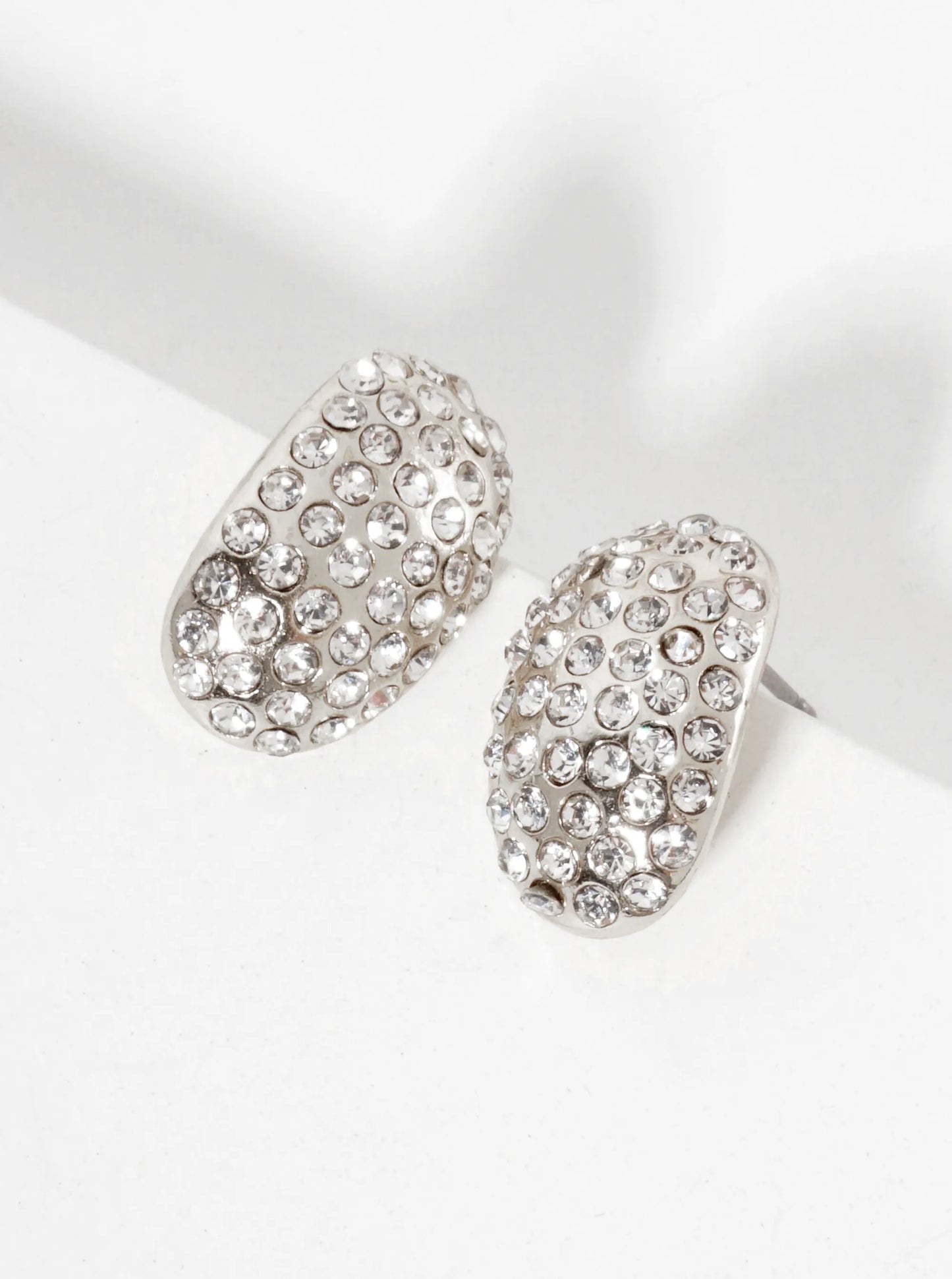 Crystal-Pave 17mm Curved Oval Stud Earrings